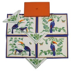 Hermès Paris, Les Toucans, 4 Placemats and 4 Napkins