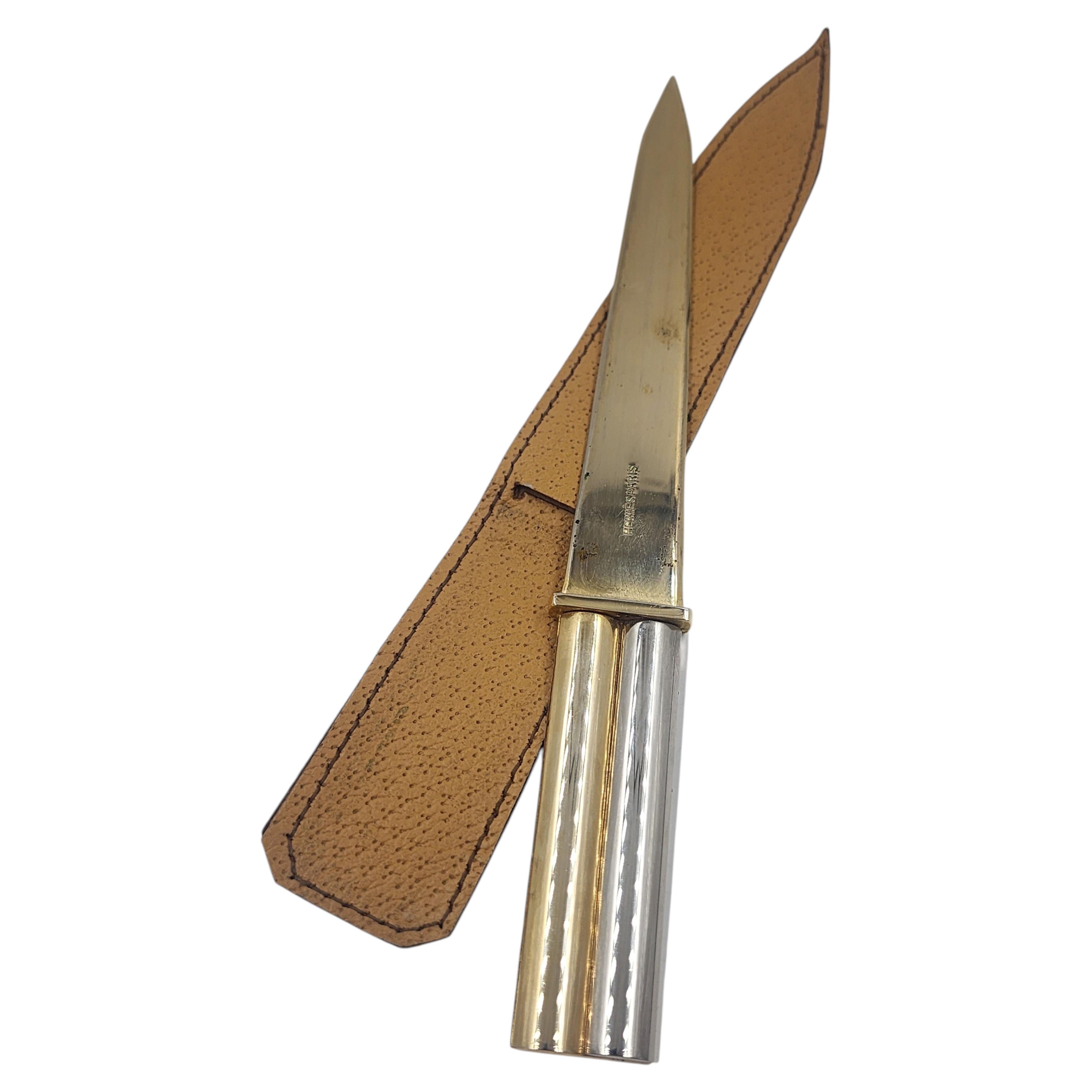 Hermès Paris Letter Opener in Silver and Gold with Original Leather Case For Sale