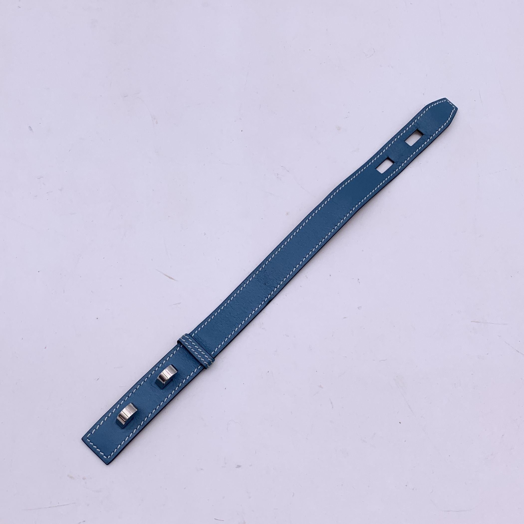 Hermes Paris Light Blue Leather Belt Bracelet Silver Metal Hardware 1