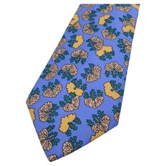 Hermes Paris Light Blue Silk Flower Print Neck Tie 7288 EA