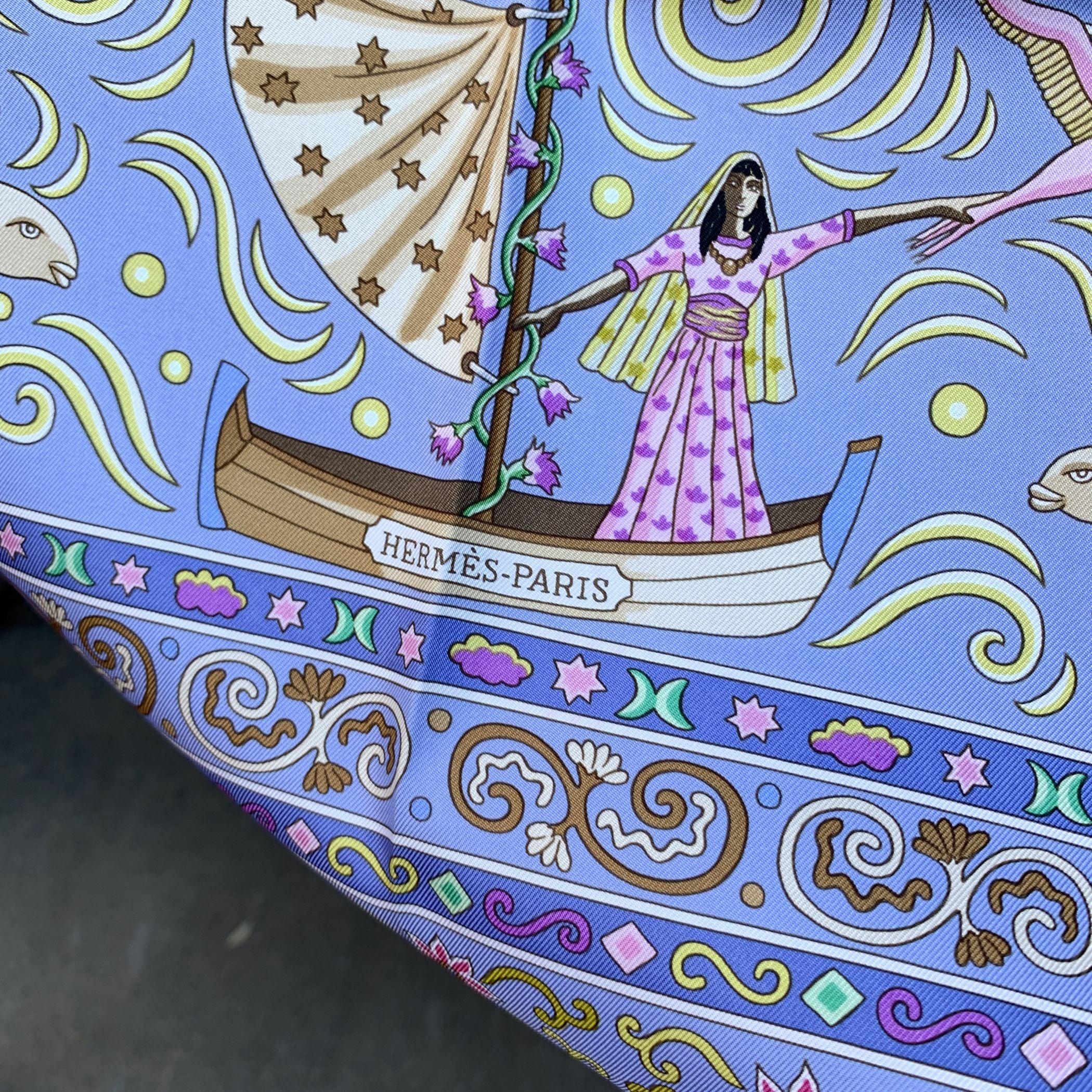Hermes Paris Light Blue Silk Scarf Peuple du Vent 2009 Christine Henry 1