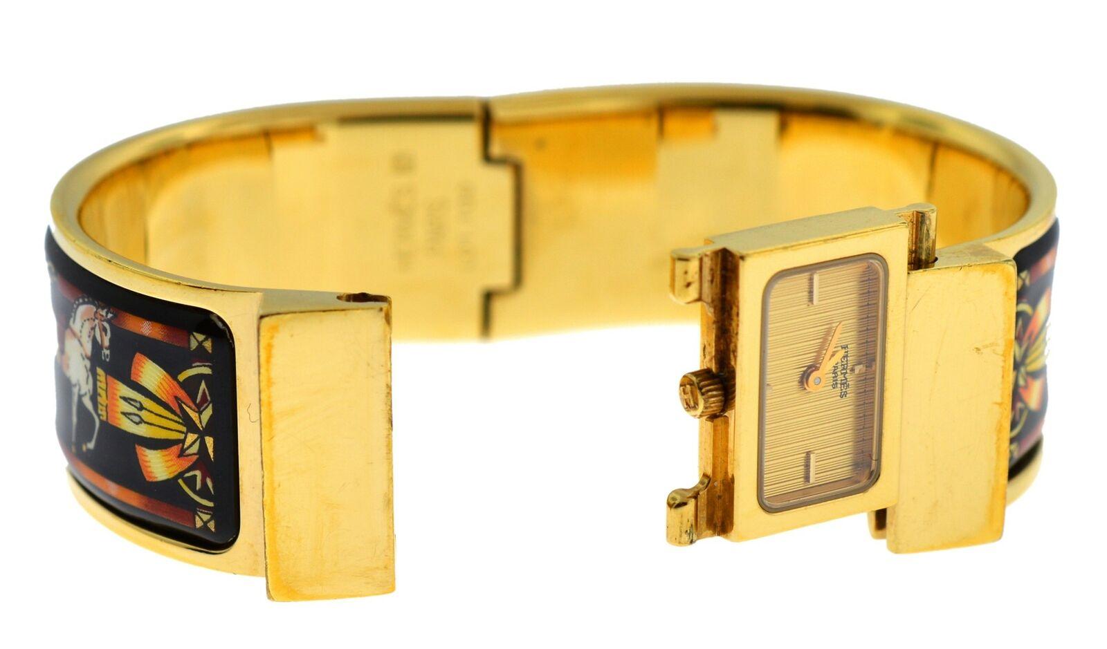 Hermes Paris Loquet L01.201 Gold-Plated Bracelet Quartz Watch For Sale 2