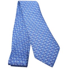 Hermes Paris Men's Blue Silk Graphic Print Necktie circa 1990s