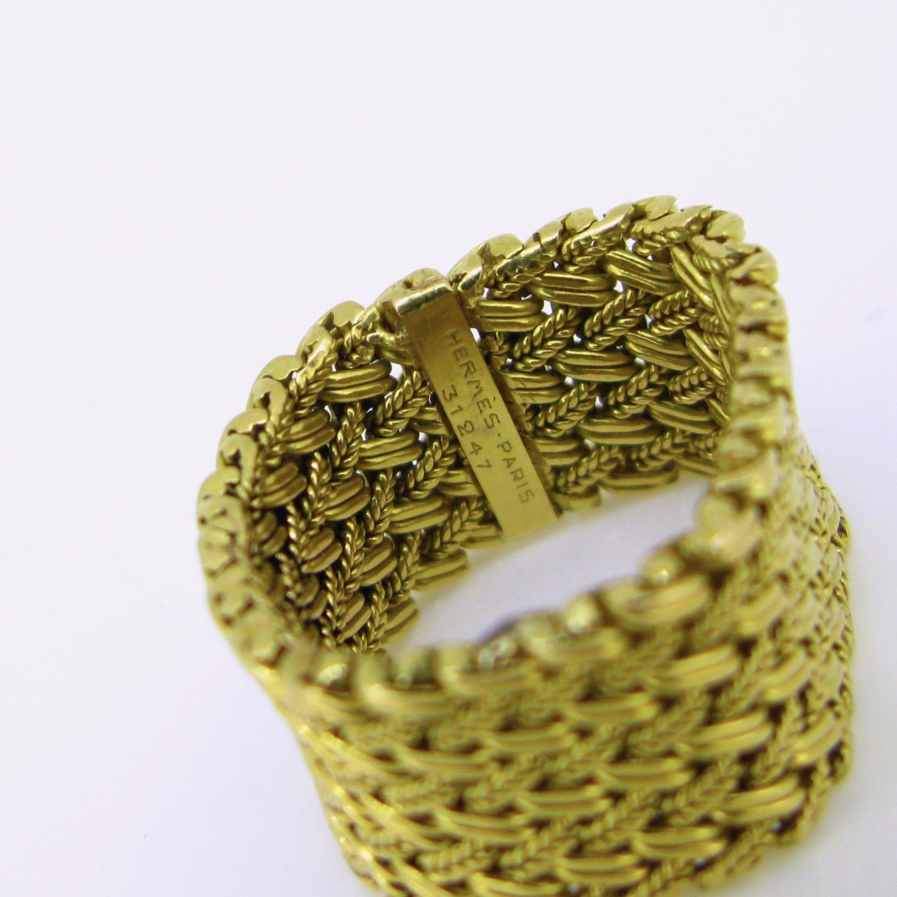 Hermès Paris Mesh Woven Yellow Gold Band Ring 1