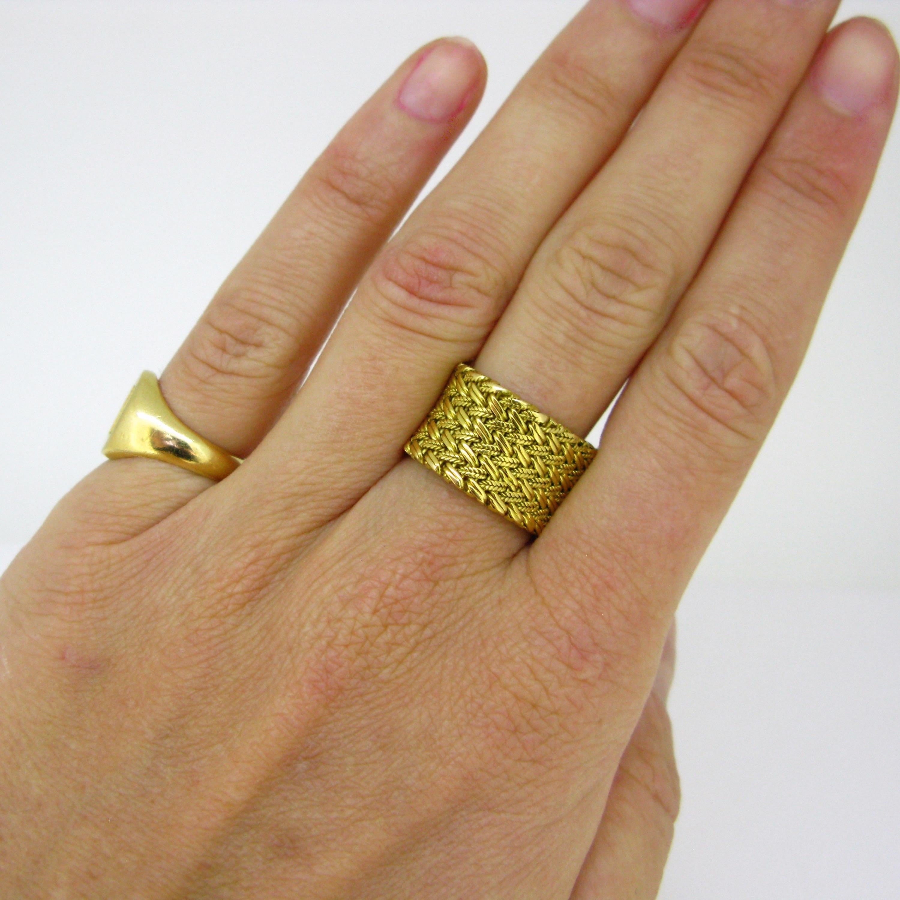 Hermès Paris Mesh Woven Yellow Gold Band Ring 3