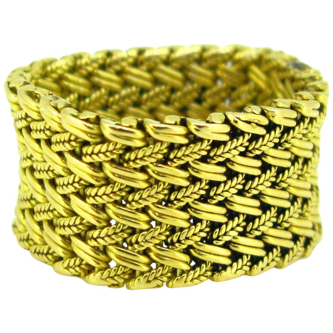 Hermès Paris Mesh Woven Yellow Gold Band Ring