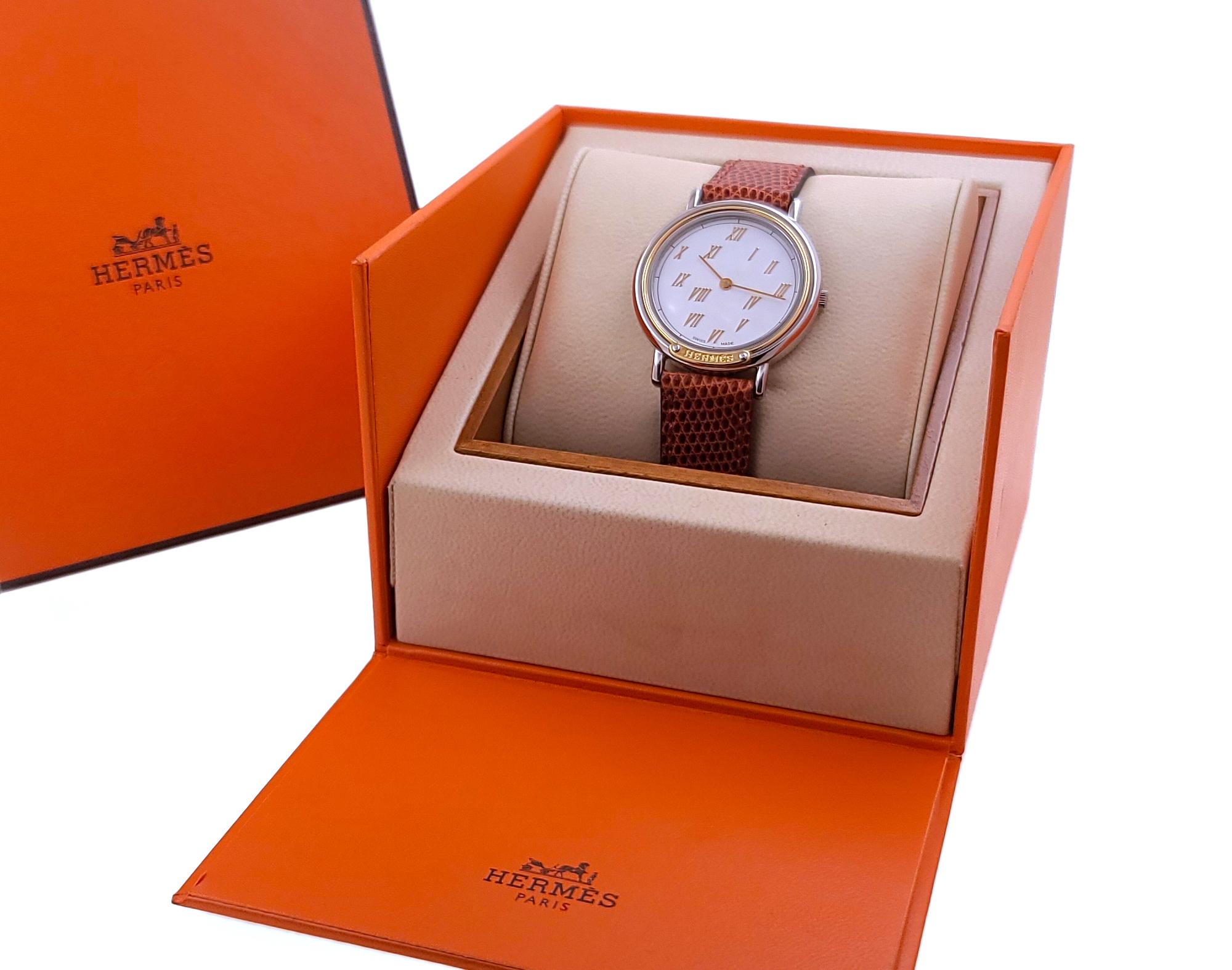 Hermes Paris Meteor 18k Gold and Stainless Steel Meteore 1990 Clipper Kelly 6