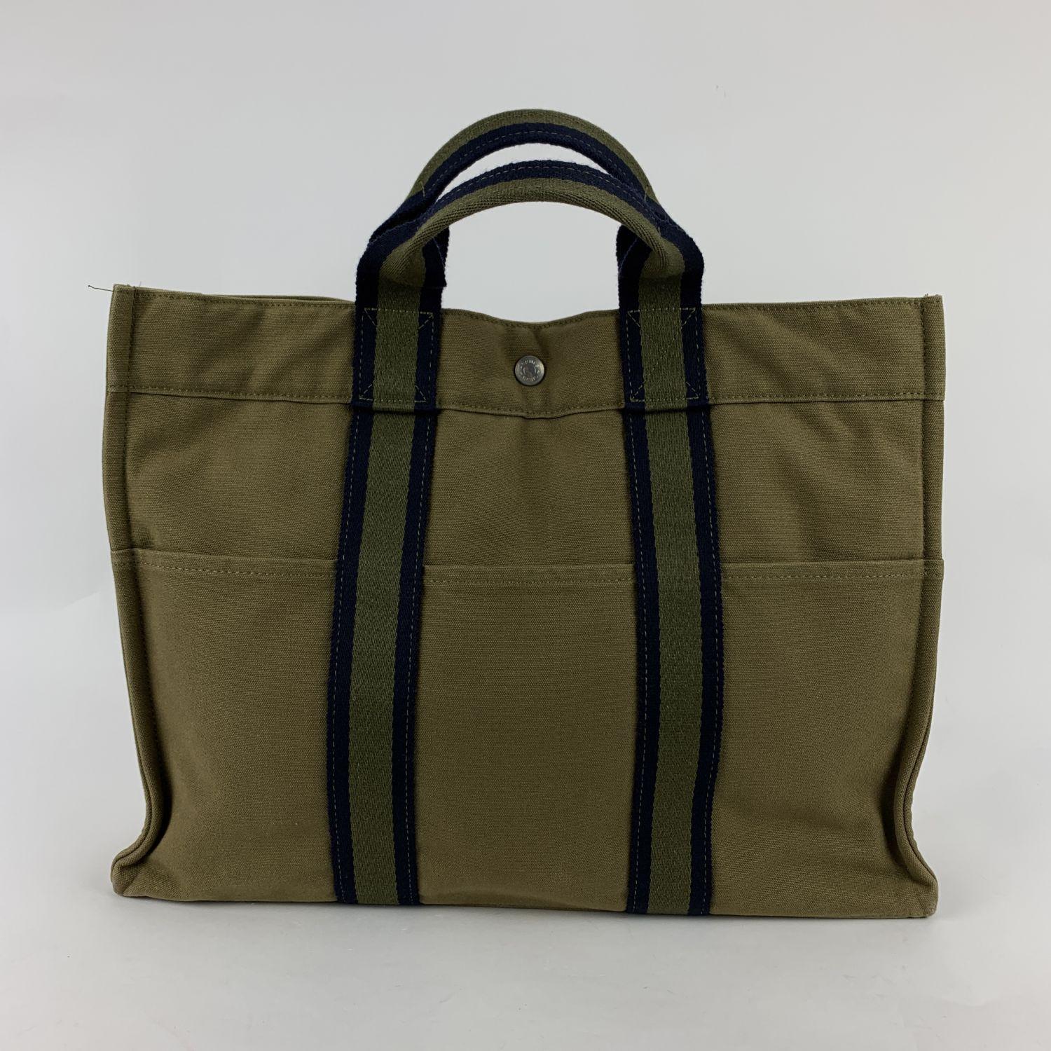 Hermes Paris Military Green Cotton Fourre Tout MM Tote Bag 1