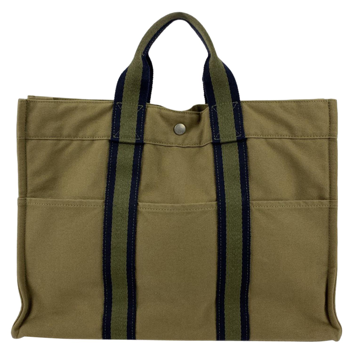 Hermes Paris Military Green Cotton Fourre Tout MM Tote Bag