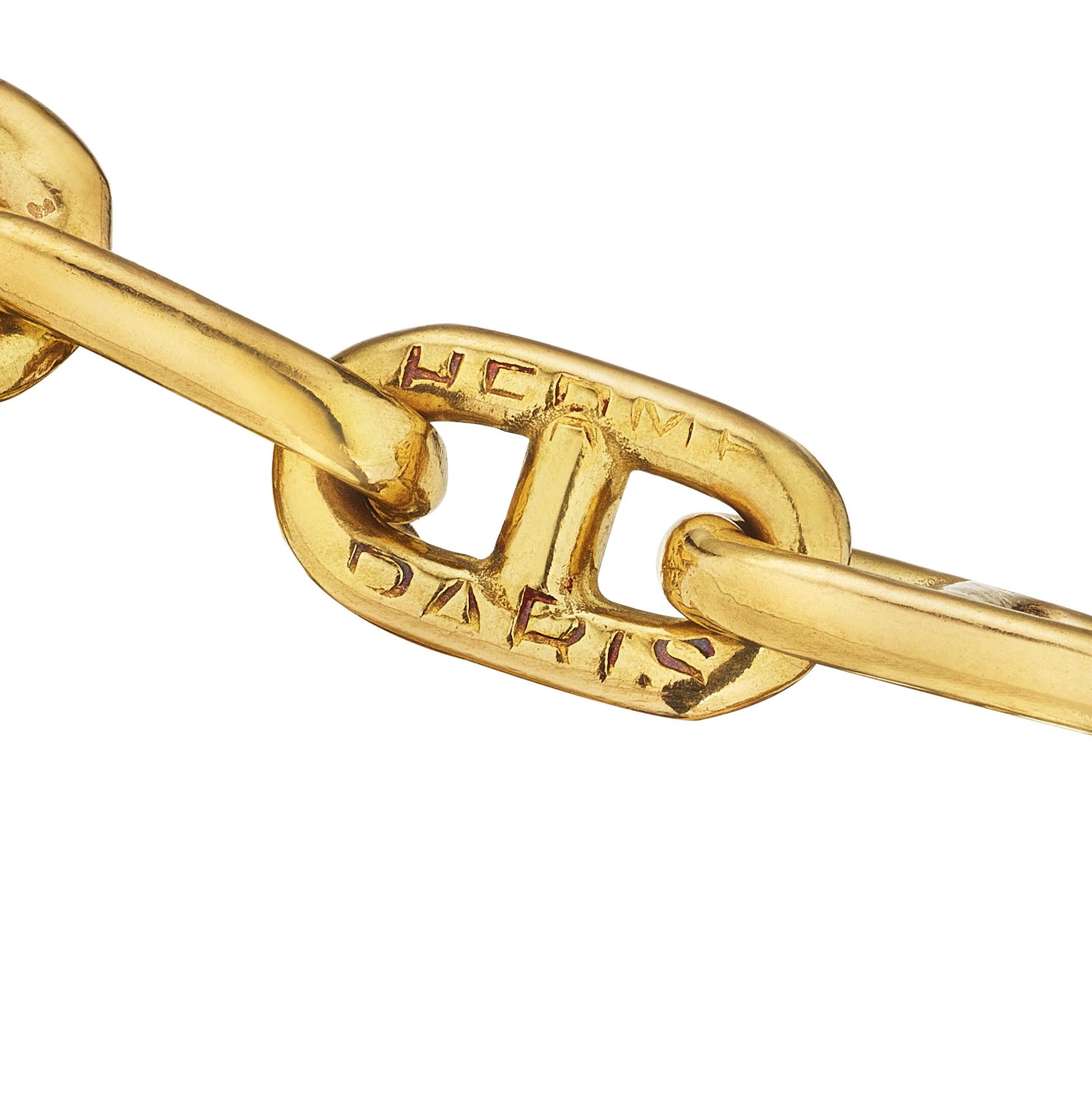 Contemporary Hermes Paris Modernist 'Chain D'Ancre' Long Toggle Link Gold Modernist Necklace For Sale