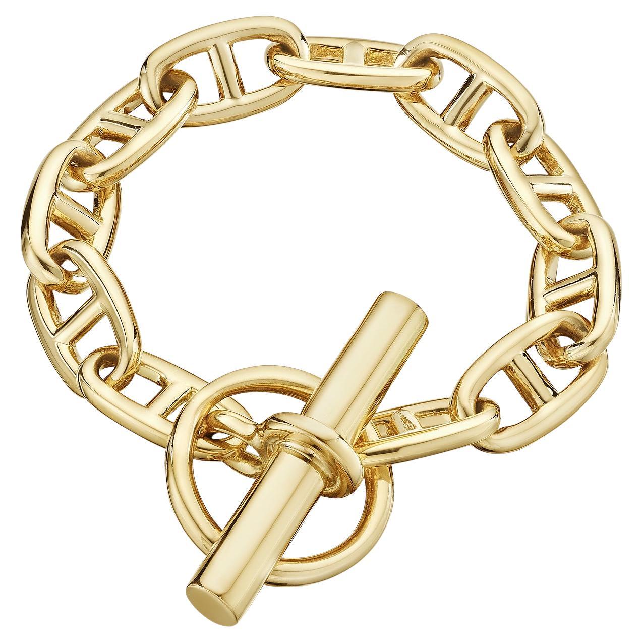 Hermes Paris Modernist Chaine d'Ancre Gold Toggle Medium Link Bracelet For Sale