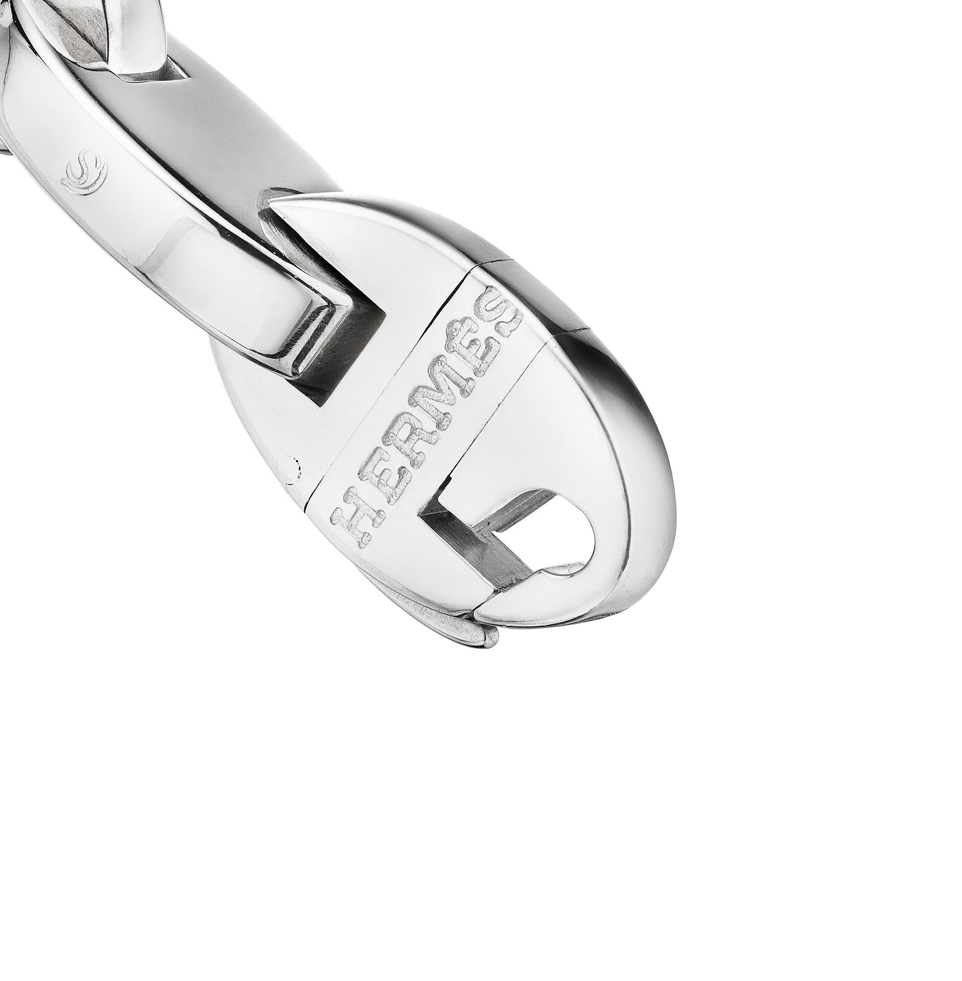 Women's or Men's Hermes Paris Modernist Oval Link White Gold Bracelet For Sale