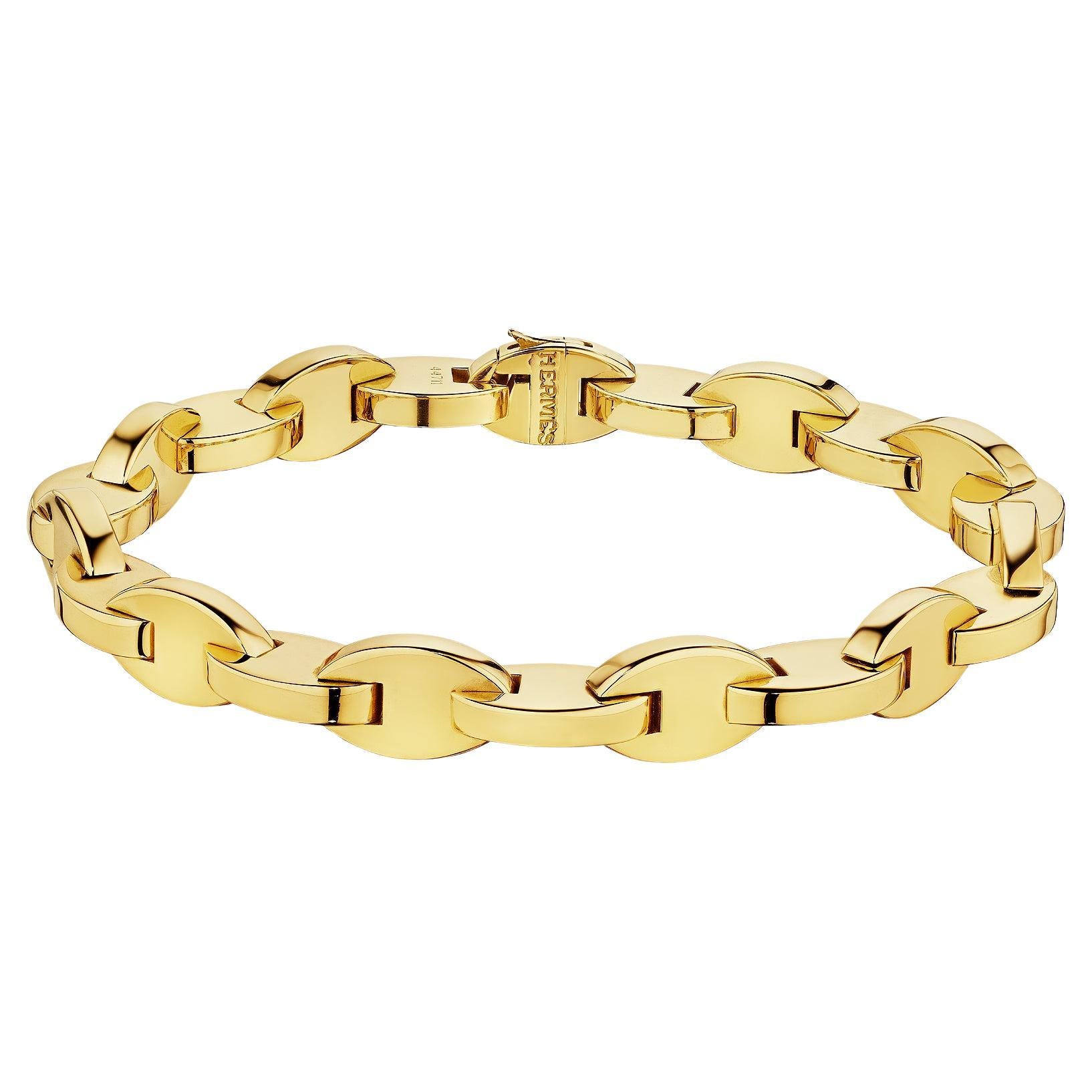 Hermes Paris Modernist Oval Link Yellow Gold Bracelet