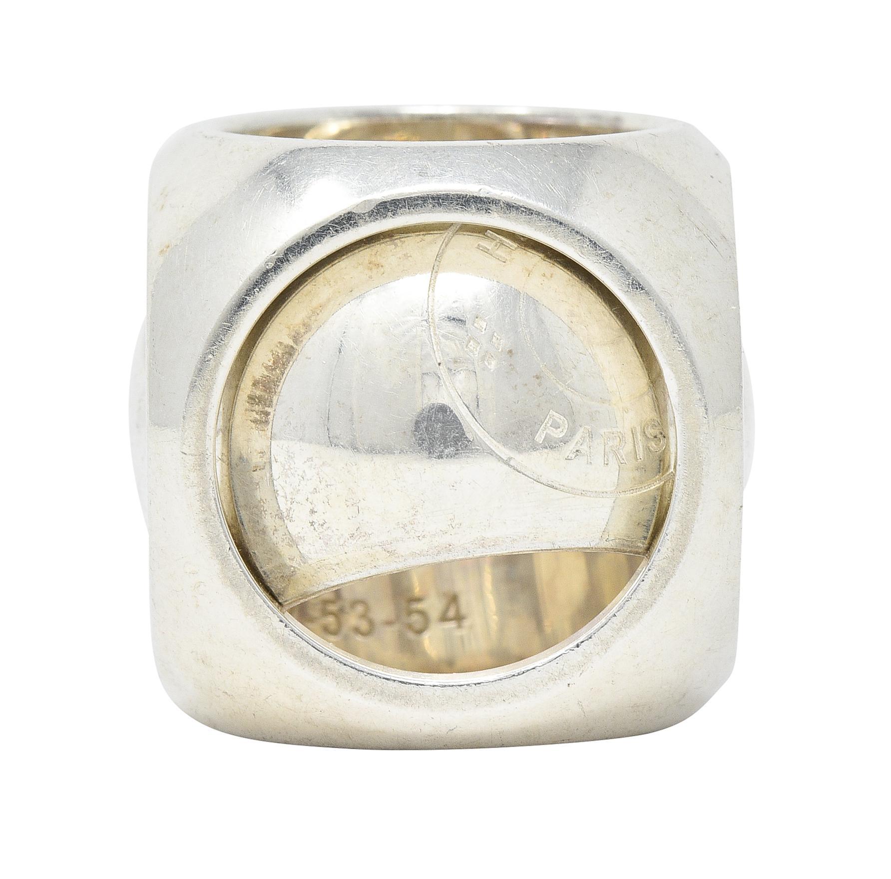 Hermés Paris Modernist Sterling Silber Spinnerei Würfel Vintage Ring 8