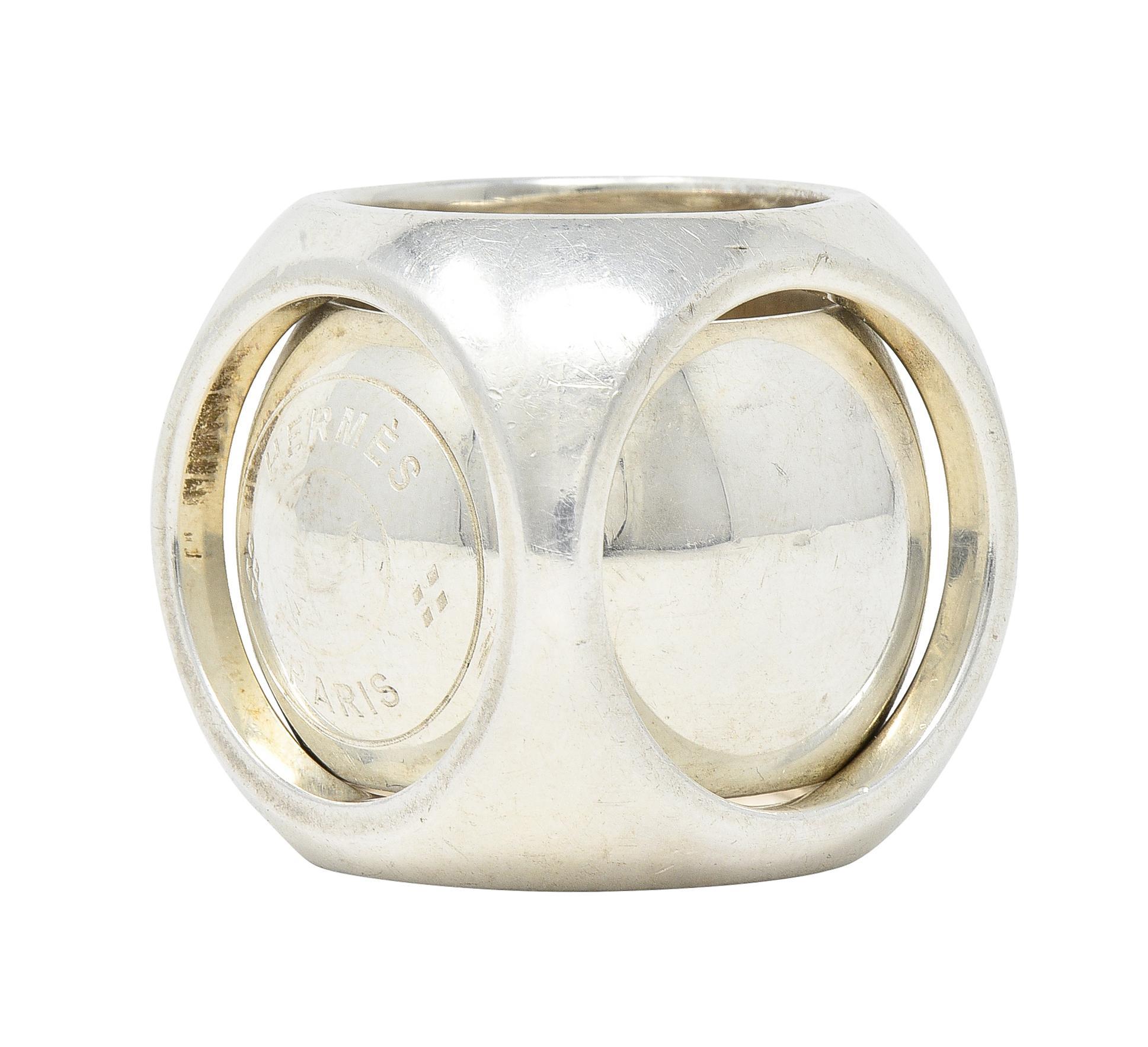 Hermés Paris Modernist Sterling Silber Spinnerei Würfel Vintage Ring 3