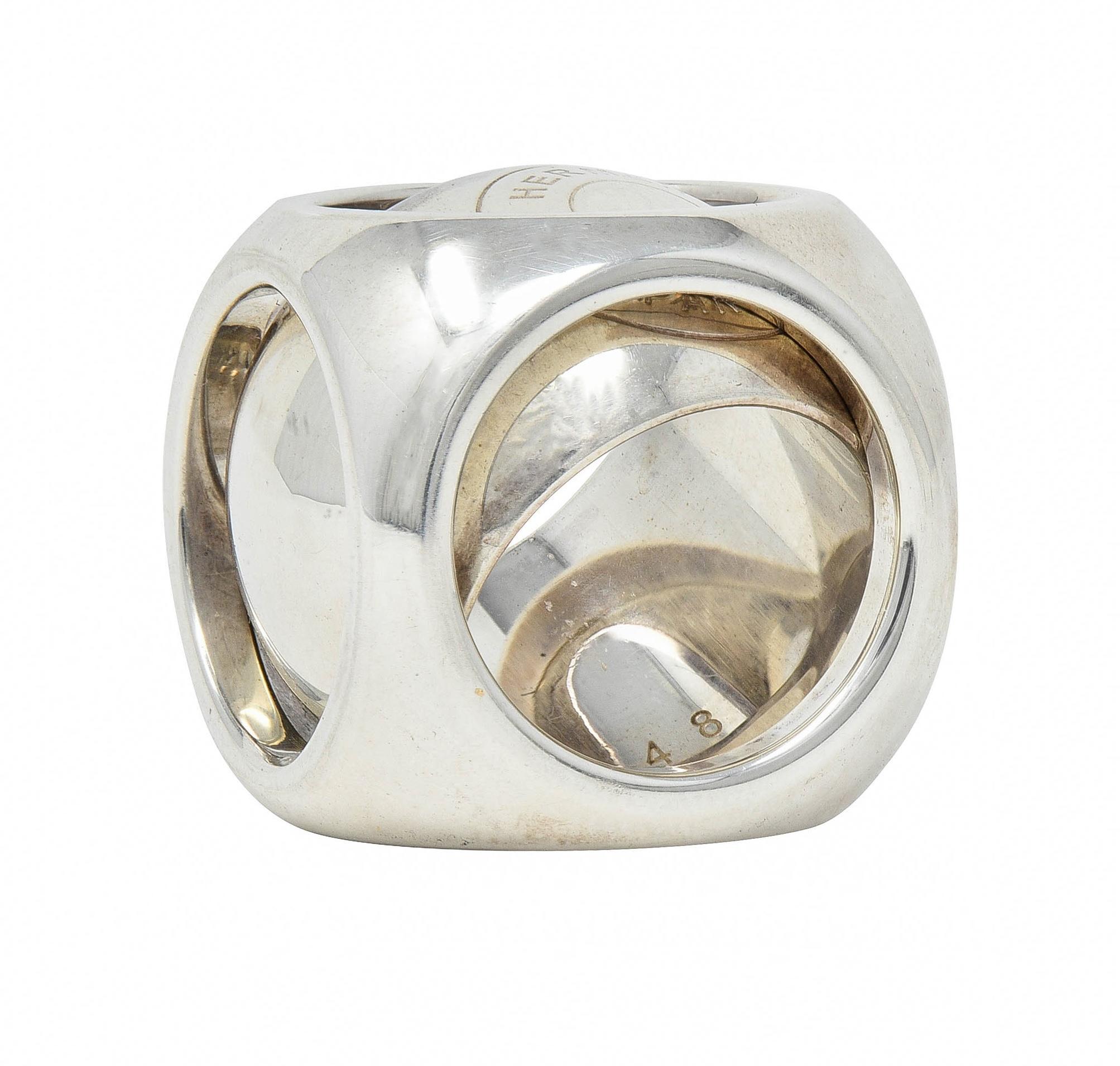 Hermés Paris Modernist Sterling Silver Spinning Cube Vintage Ring For Sale 5