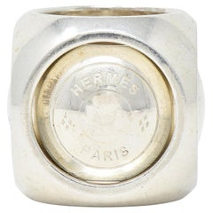 Hermés Paris Modernist Sterling Silver Spinning Cube Vintage Ring