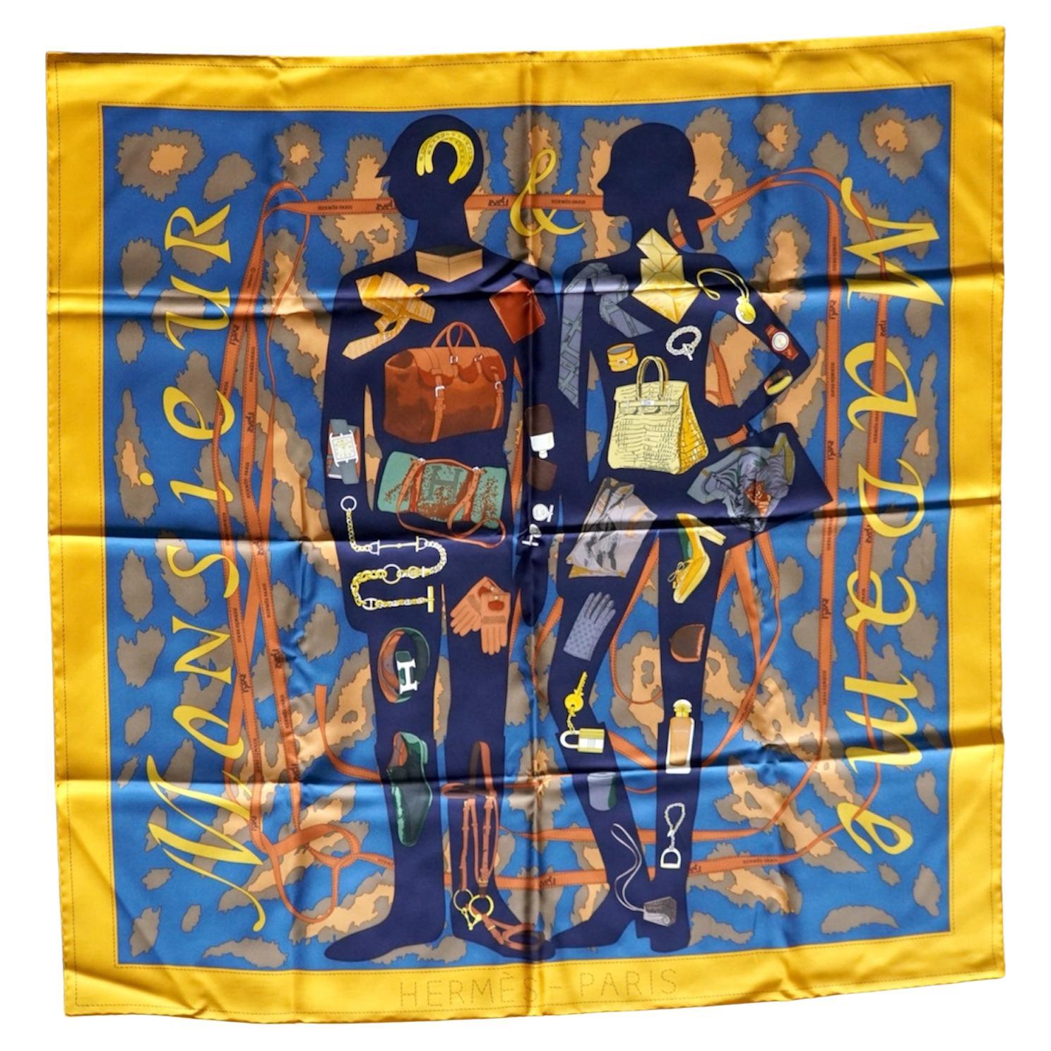 Hermes Paris Monsieur Et Madame Silk Scarf For Sale