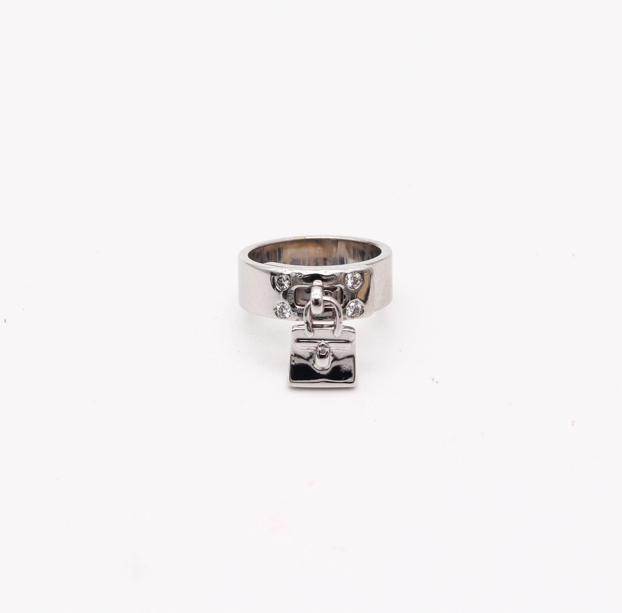 Modernist HERMES Paris Movable Kelly Ring In 18Kt White Gold With VS Brilliant Diamonds For Sale