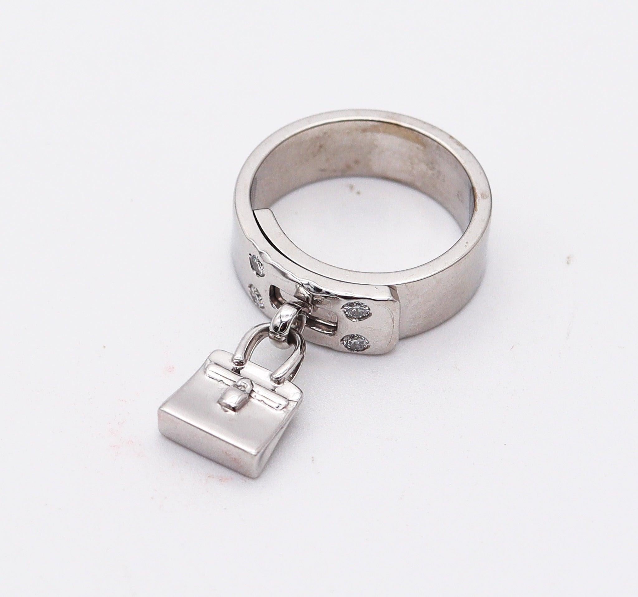 Brilliant Cut HERMES Paris Movable Kelly Ring In 18Kt White Gold With VS Brilliant Diamonds For Sale