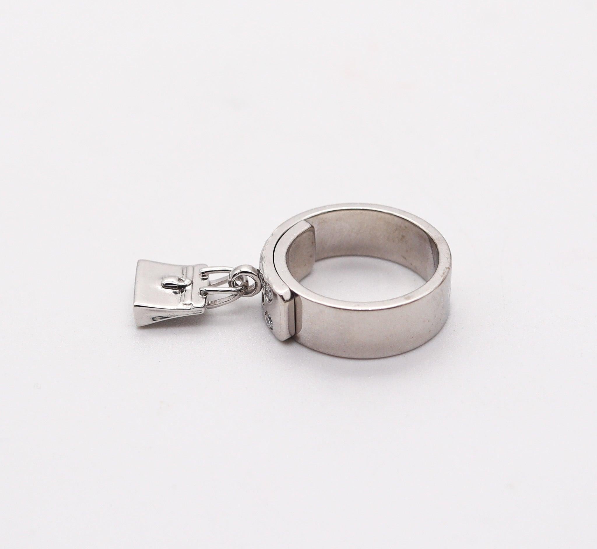 HERMES Paris Movable Kelly Ring In 18Kt White Gold With VS Brilliant Diamonds For Sale 1