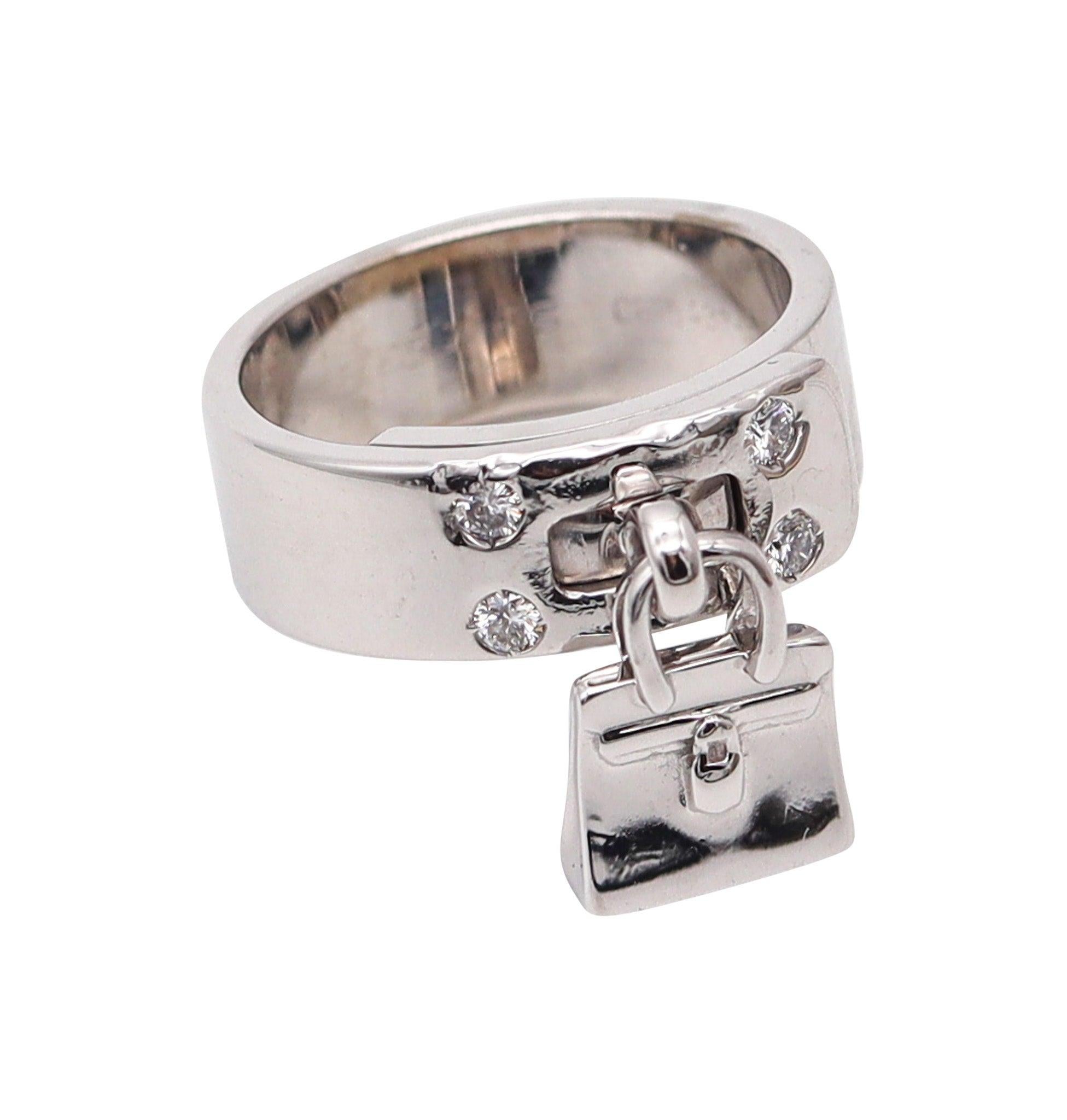 HERMES Paris Movable Kelly Ring In 18Kt White Gold With VS Brilliant Diamonds For Sale