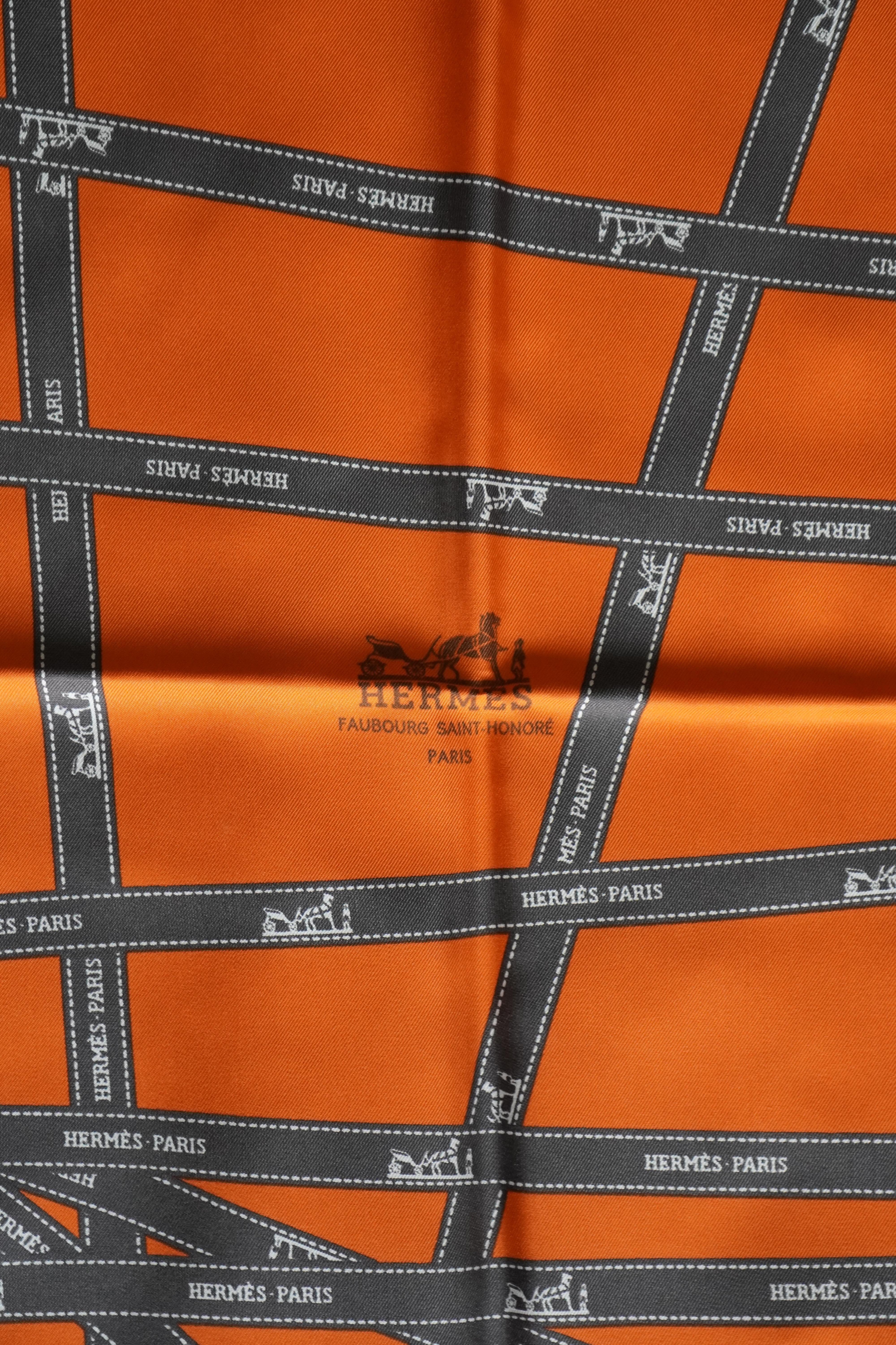 Women's Hermes Paris Orange Bolduc Ribbon Vintage Silk Scarf