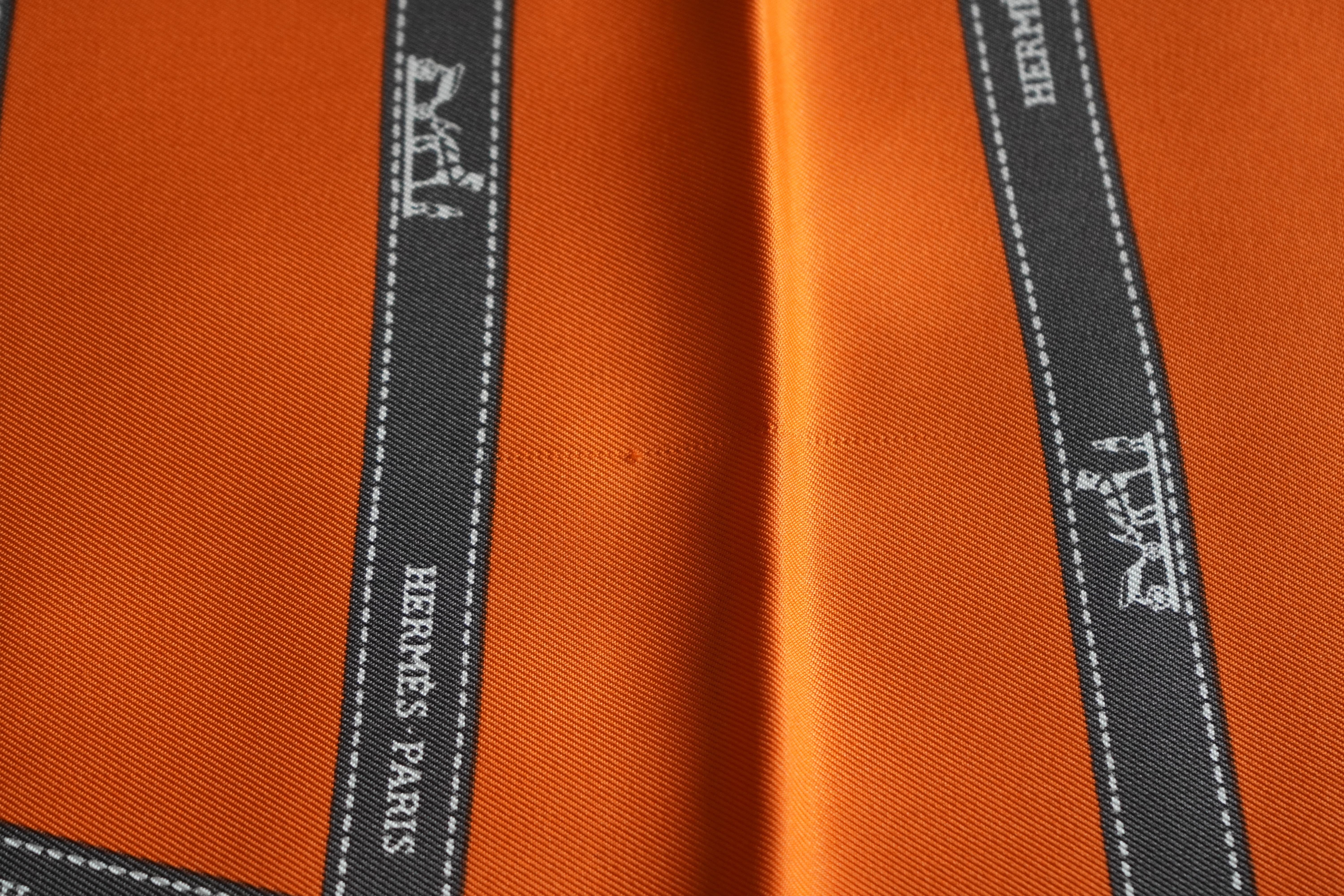 Hermes Paris Orange Bolduc Ribbon Vintage Silk Scarf 3