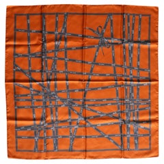 Hermes Paris Orange Bolduc Ribbon Vintage Silk Scarf
