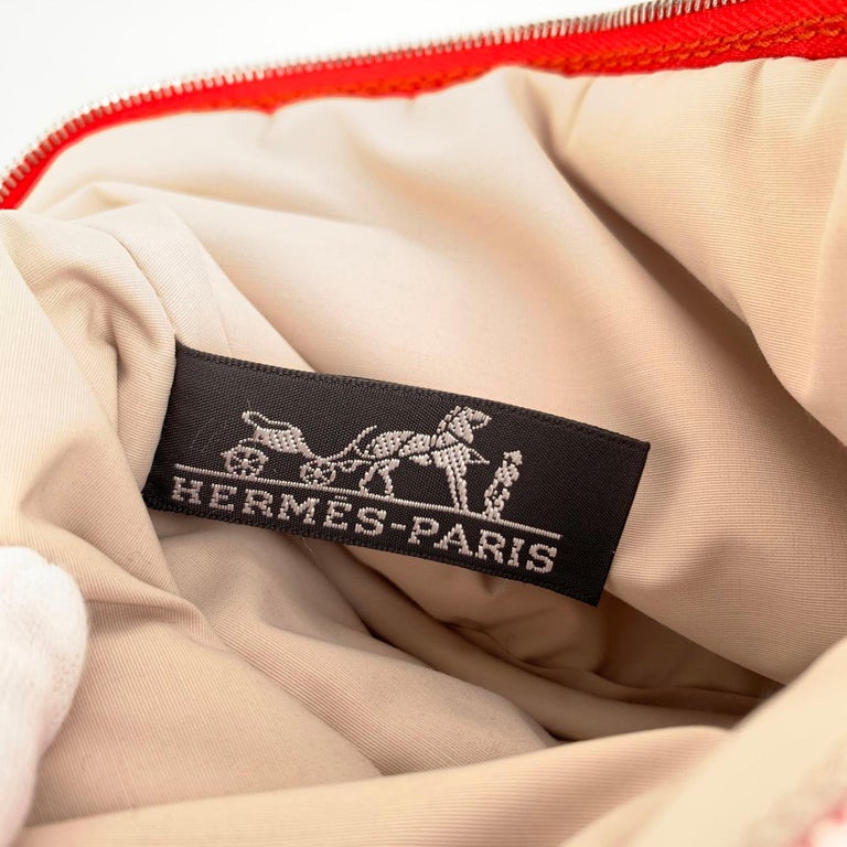 Hermes Paris Orange Cotton Canvas Bolide Travel Case Cosmetic Bag For