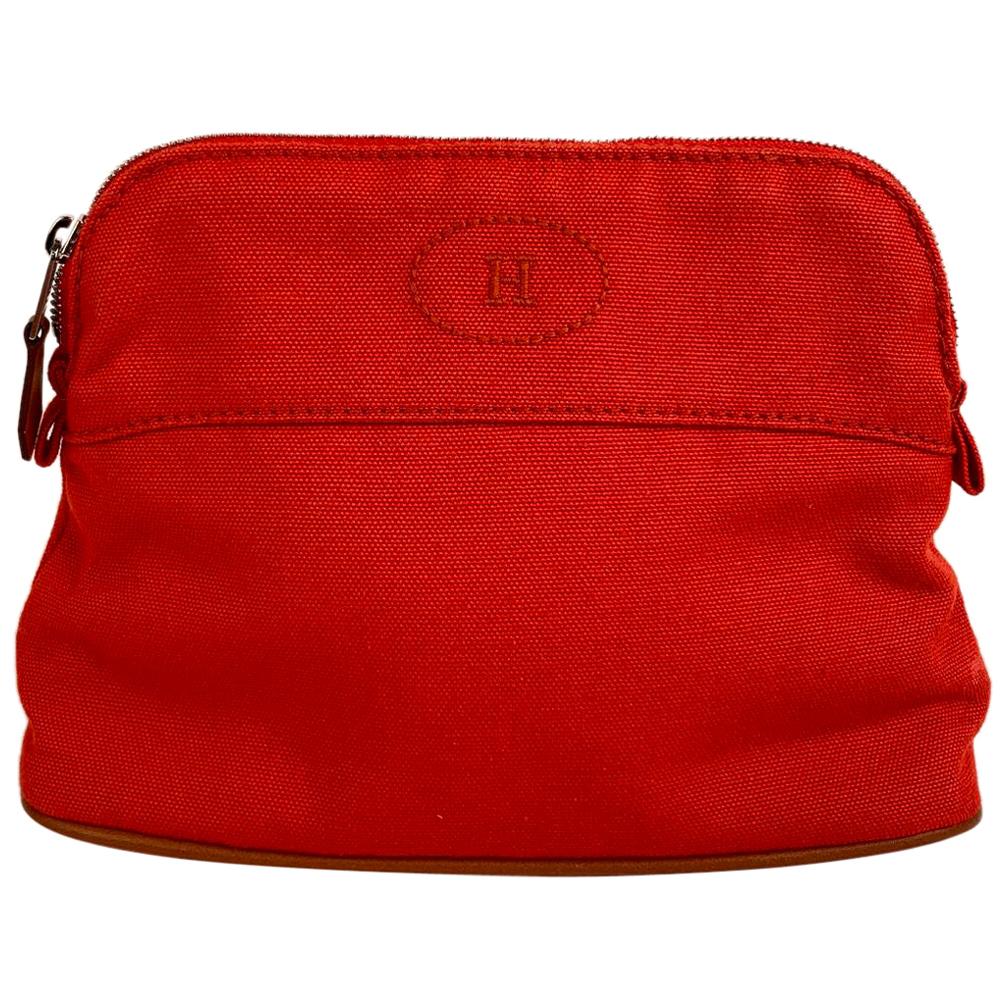 Hermes Paris Orange Cotton Canvas Bolide Travel Case Cosmetic Bag For