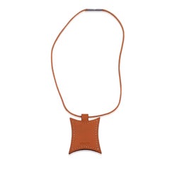 Hermes Paris Orange Leather and Sterling Silver Touareg Necklace