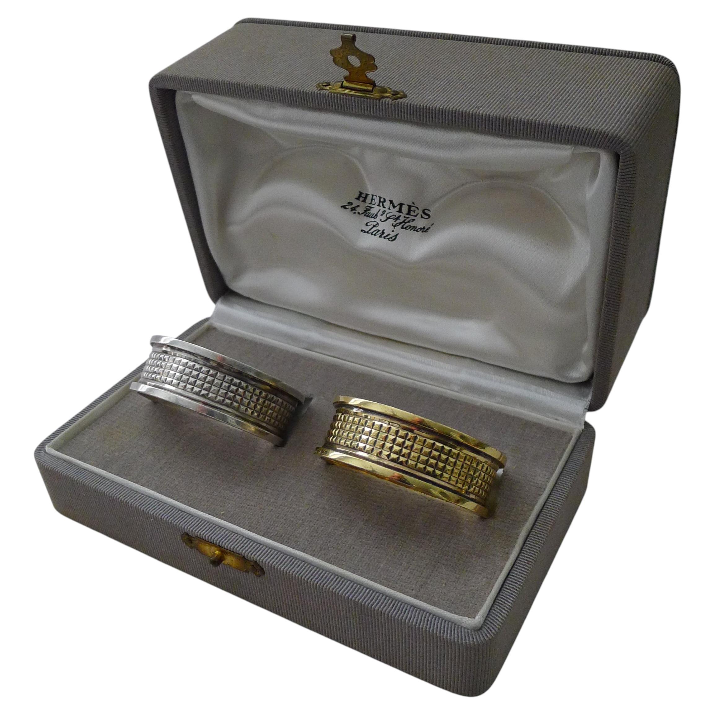 Hermes, Paris - Pair Sterling Silver / Silver Gilt Napkin Rings