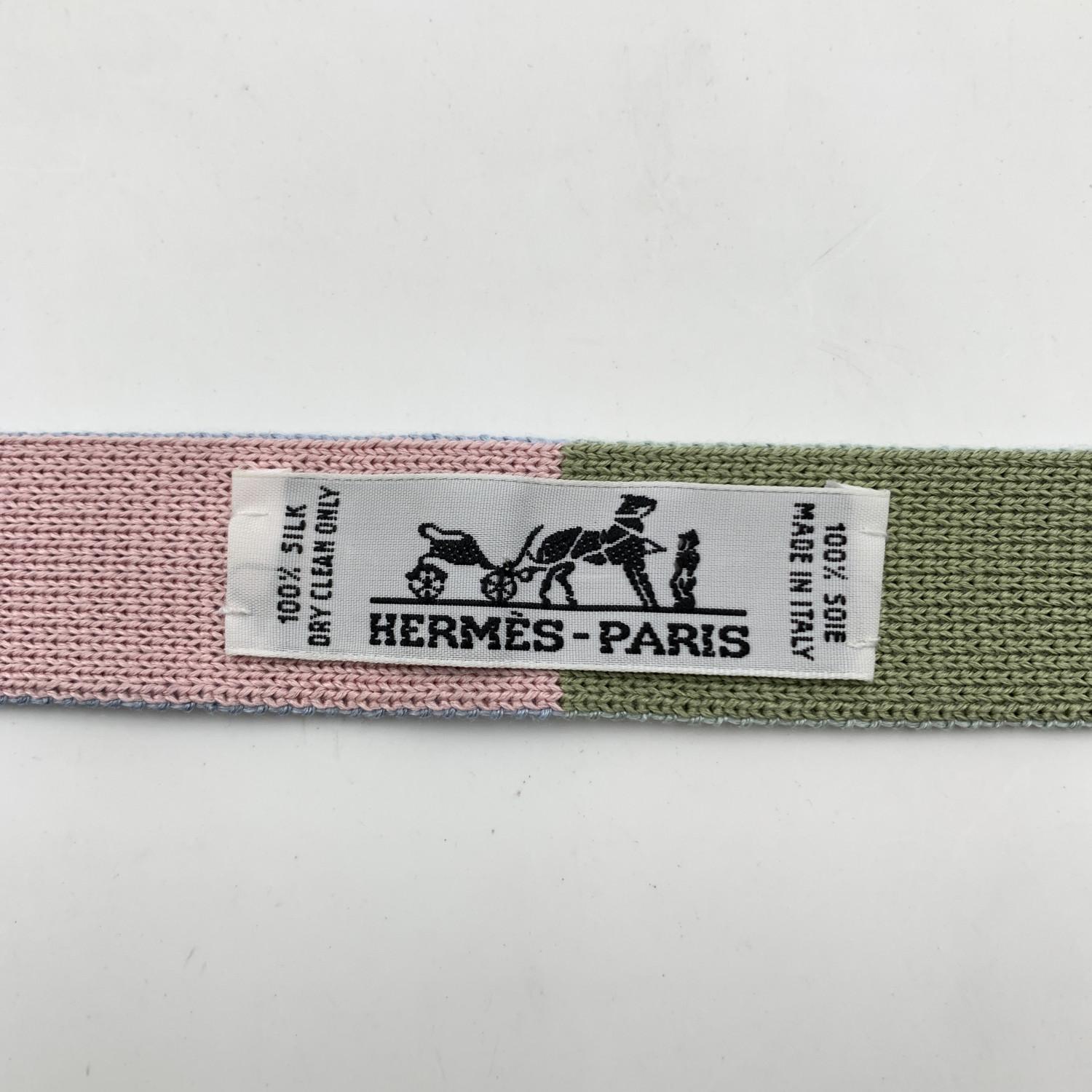 Gray Hermes Paris Pastel Silk Maille de Soie 4 Temps 4 in 1 Neck Tie