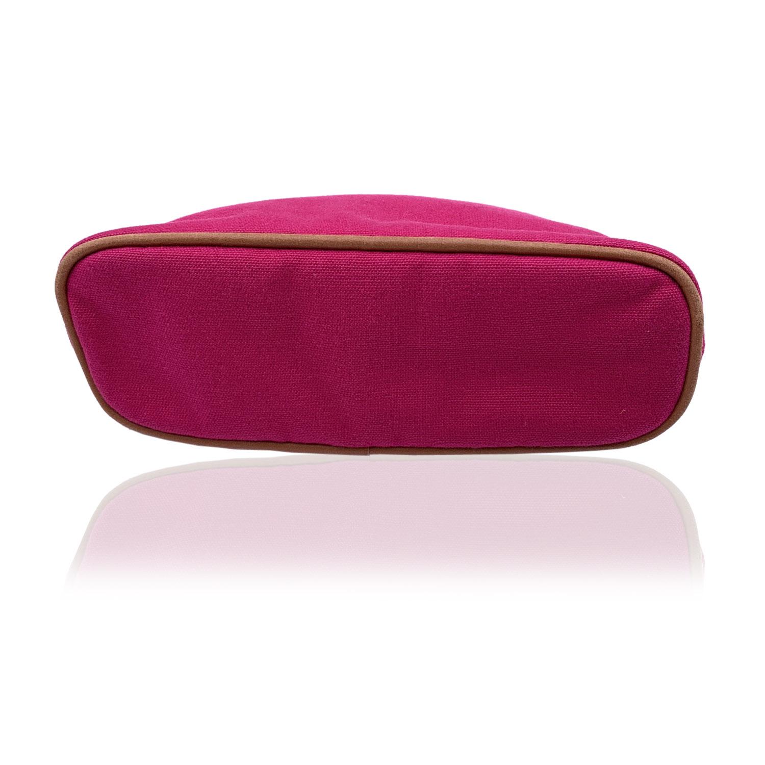 Hermes Paris Pink Fuchsia Canvas Mini Bolide Cosmetic Bag Pouch In Excellent Condition In Rome, Rome