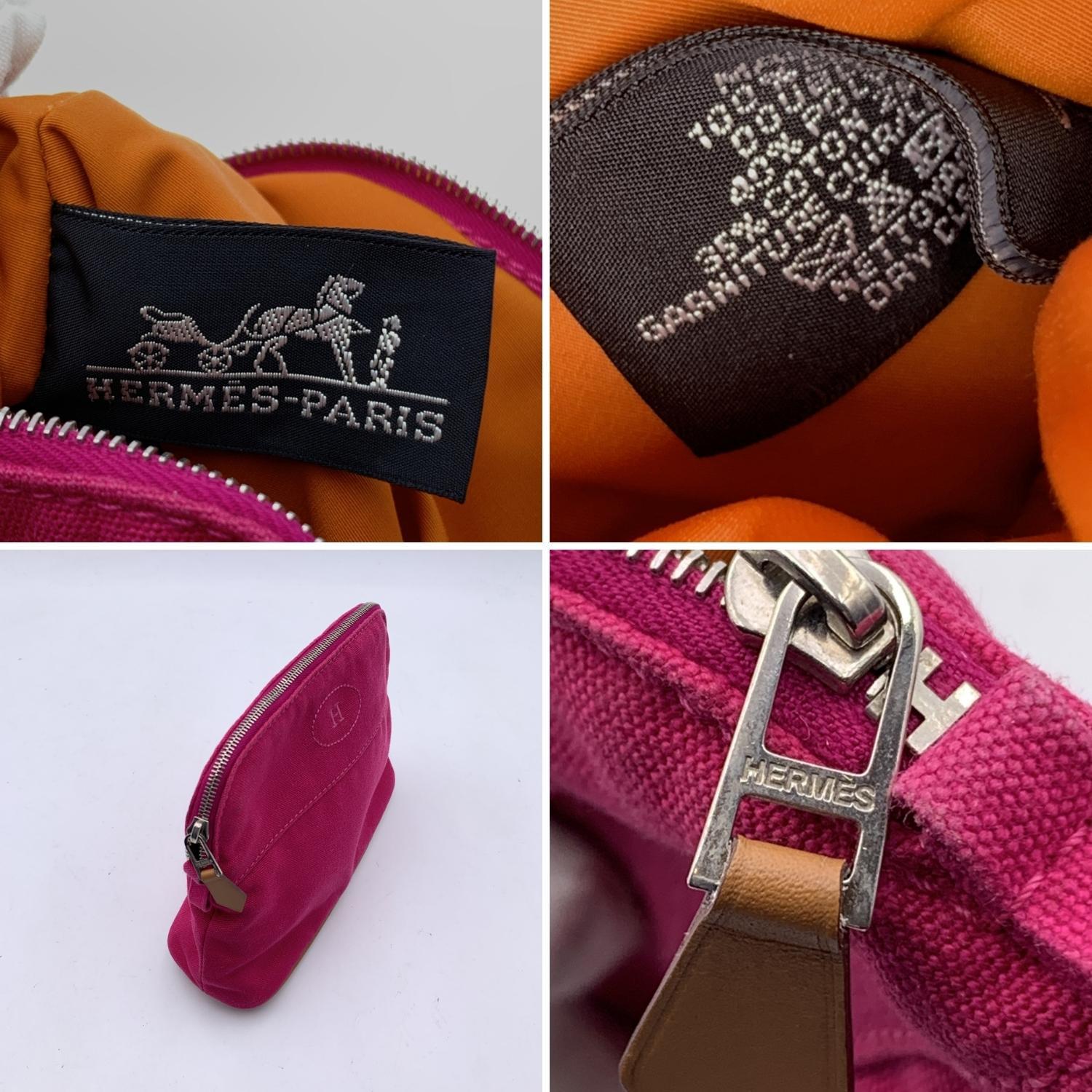 Women's or Men's Hermes Paris Pink Fuchsia Canvas Mini Bolide Cosmetic Bag Pouch