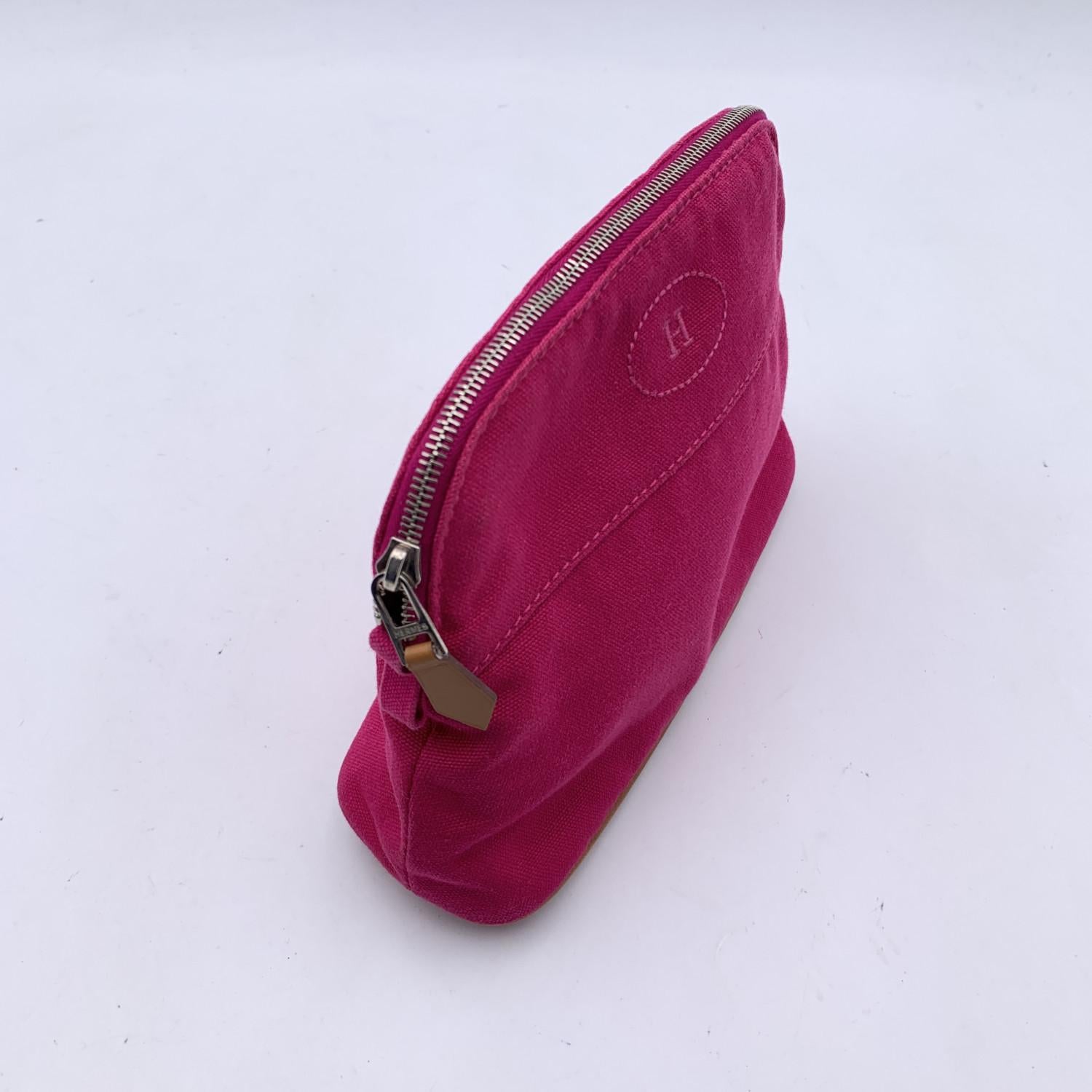 Hermes Paris Pink Fuchsia Canvas Mini Bolide Cosmetic Bag Pouch 2