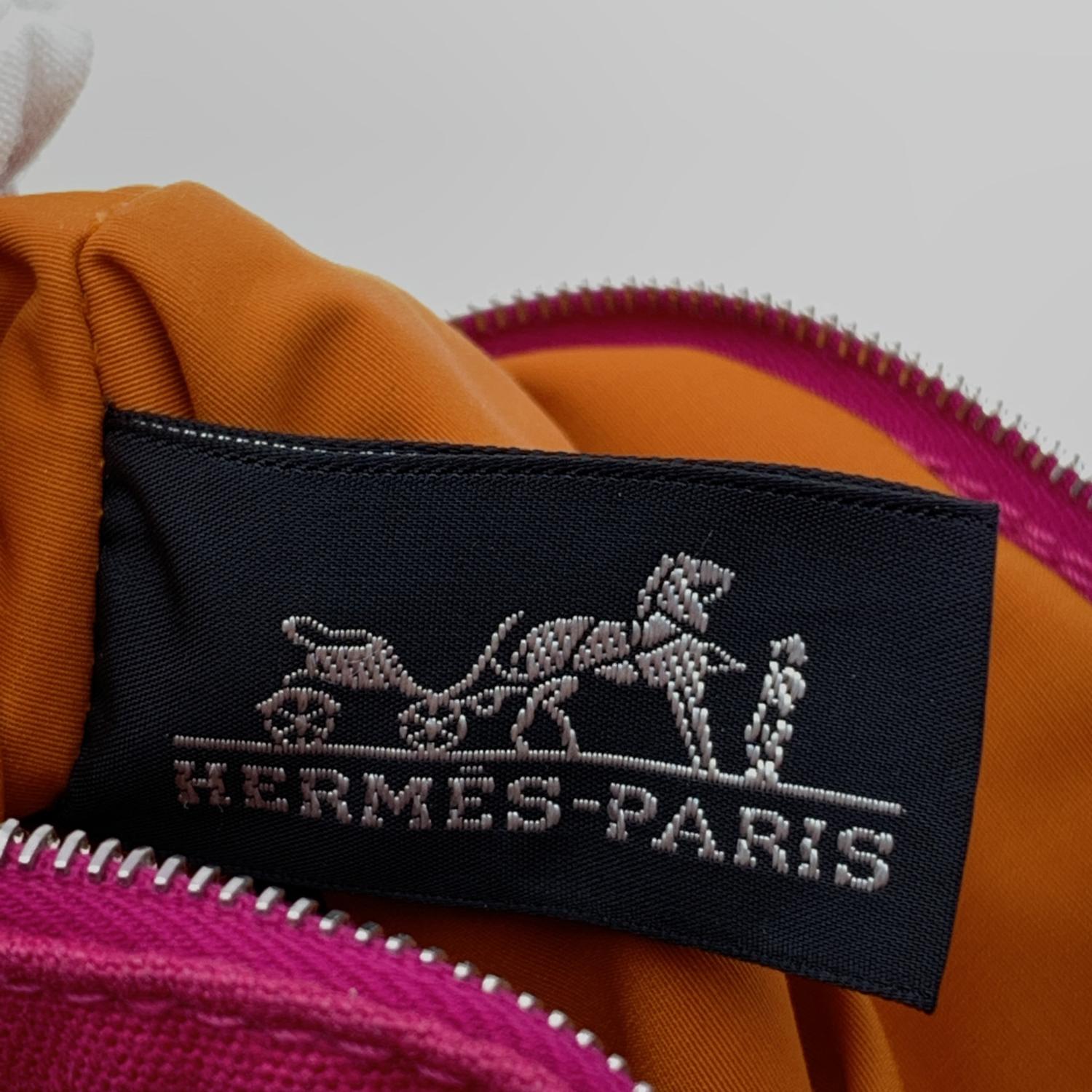 Hermes Paris Pink Fuchsia Canvas Mini Bolide Cosmetic Bag Pouch 4