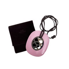 Hermès Paris Pink Lacquered Wood Lift Necklace Oval Pendant