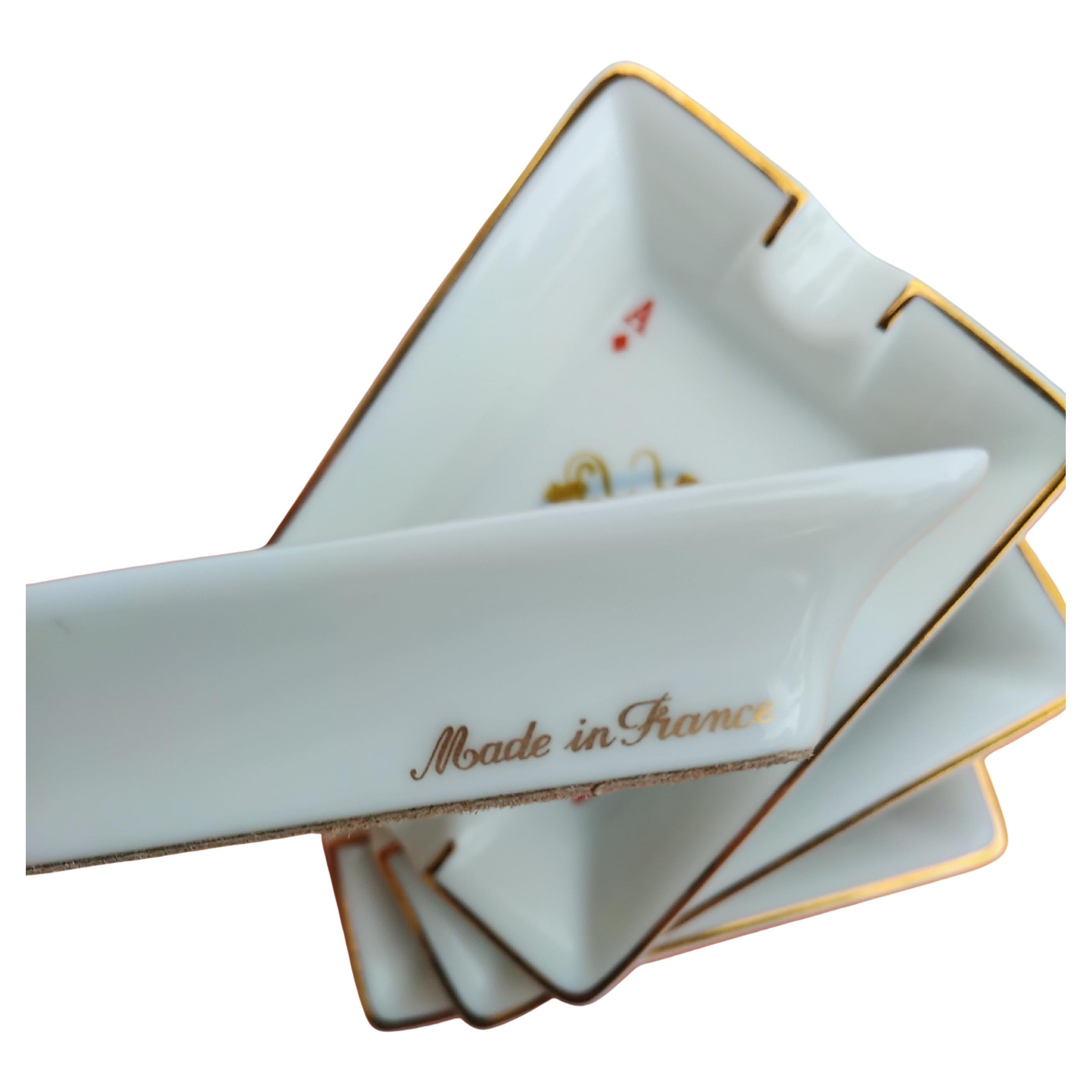 Hermès Paris Playing Cards Four Mini Ashtrays Porcelain Gold Ace Poker For Sale 9