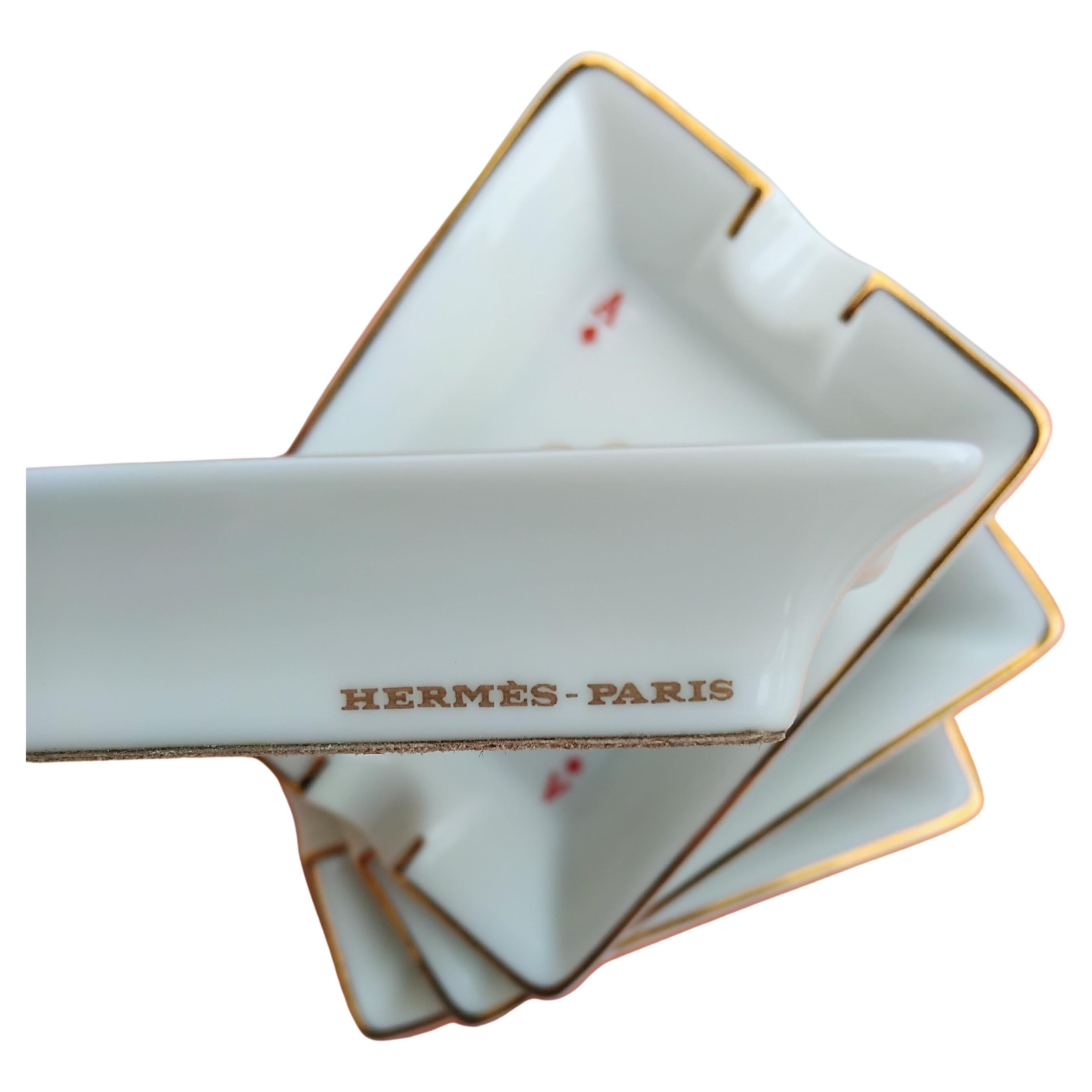Hermès Paris Playing Cards Four Mini Ashtrays Porcelain Gold Ace Poker For Sale 10