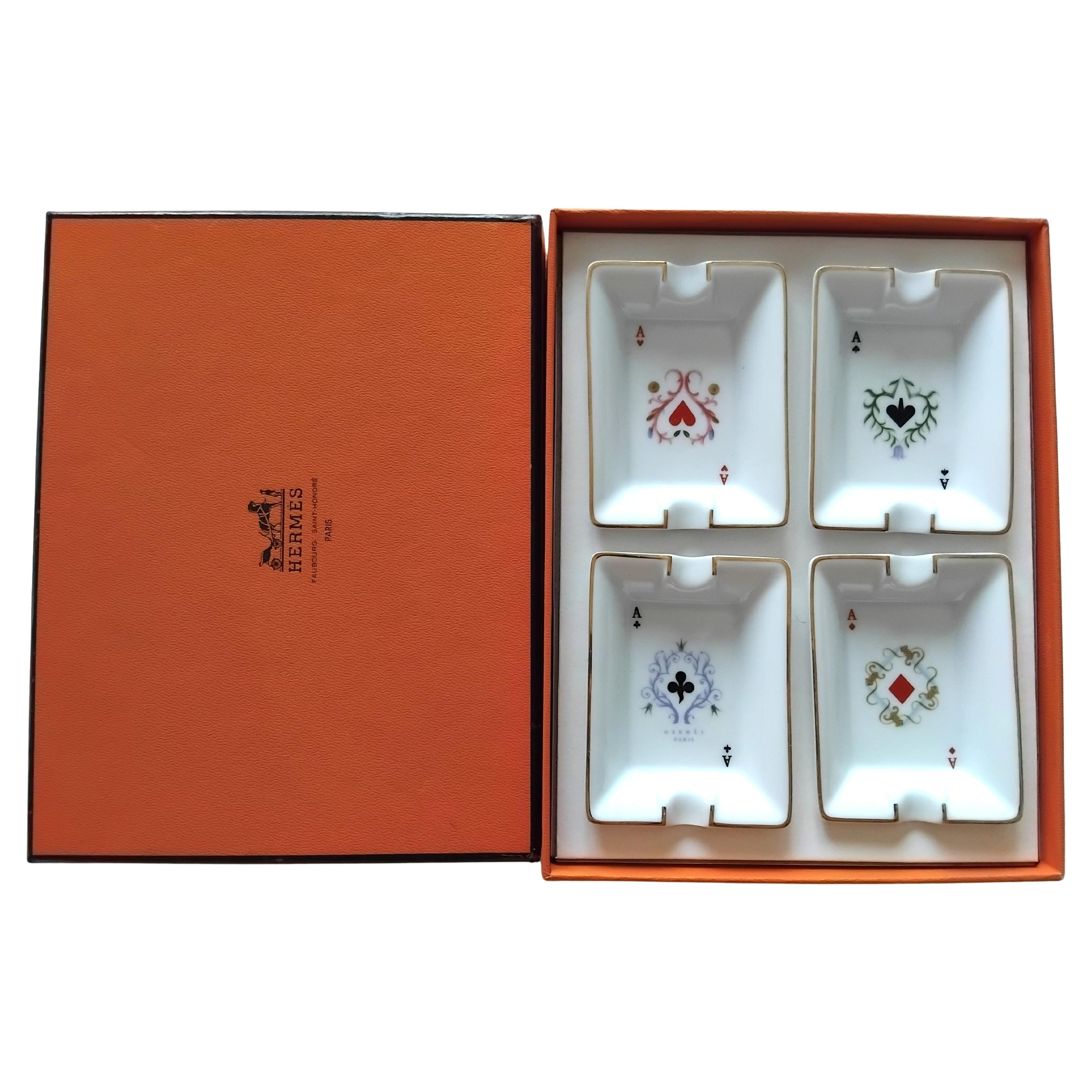 Hermès Paris Playing Cards Four Mini Ashtrays Porcelain Gold Ace Poker For Sale 13