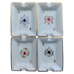 Hermès Paris Playing Cards Four Mini Ashtrays Porcelain Gold Ace Poker