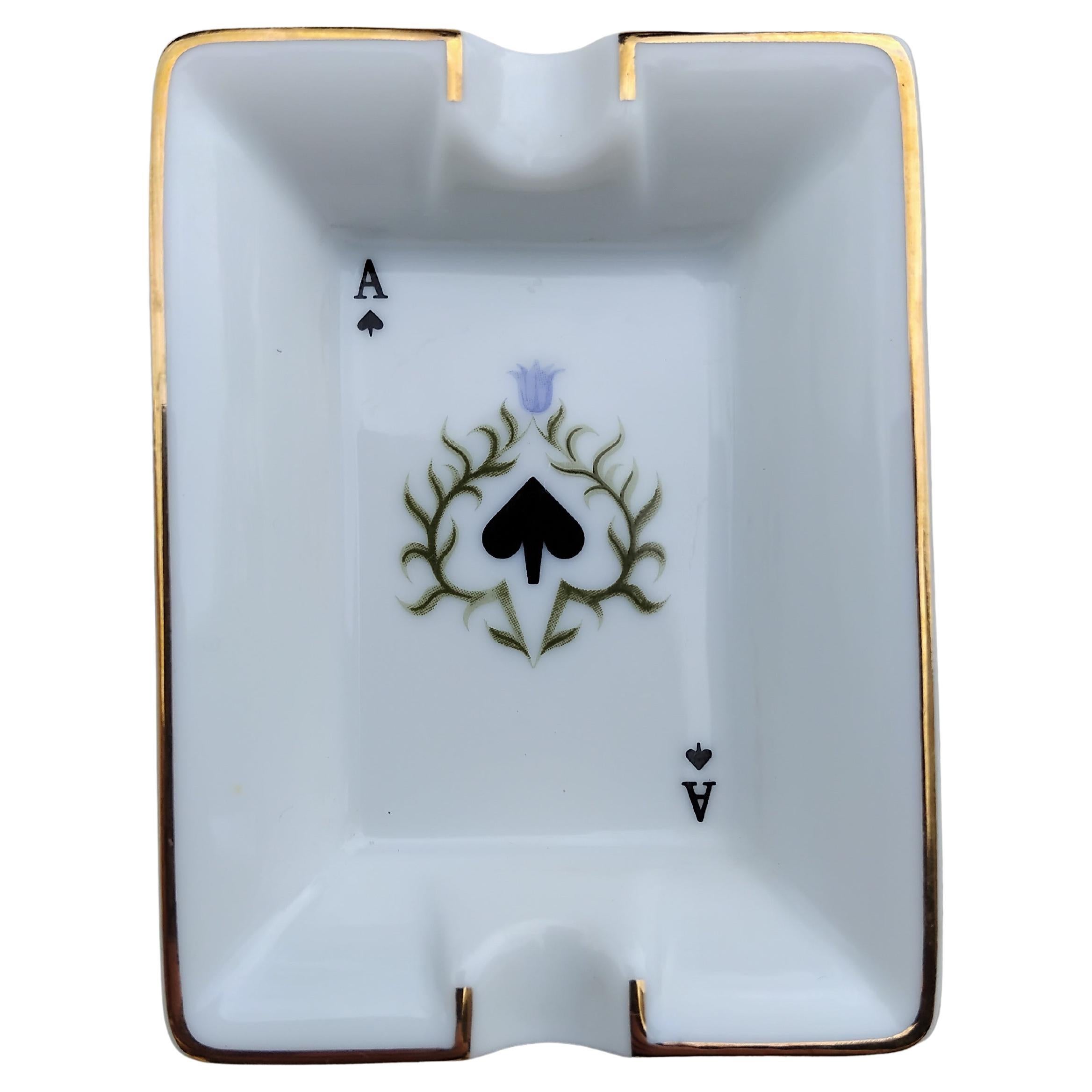 Hermès Paris Playing Cards Four Mini Ashtrays Porcelain Gold Ace Poker For Sale 3