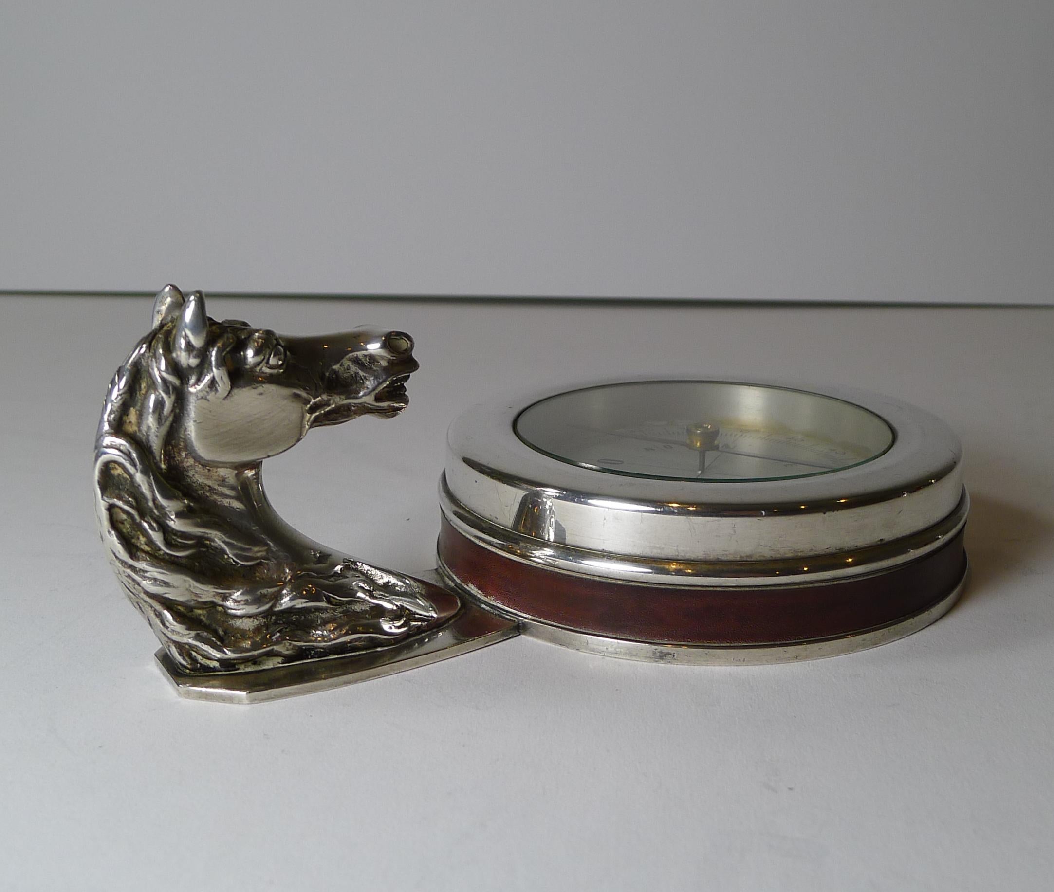 Silver Plate Hermes, Paris, Rare Horse Head / Equestrian Desk Compass