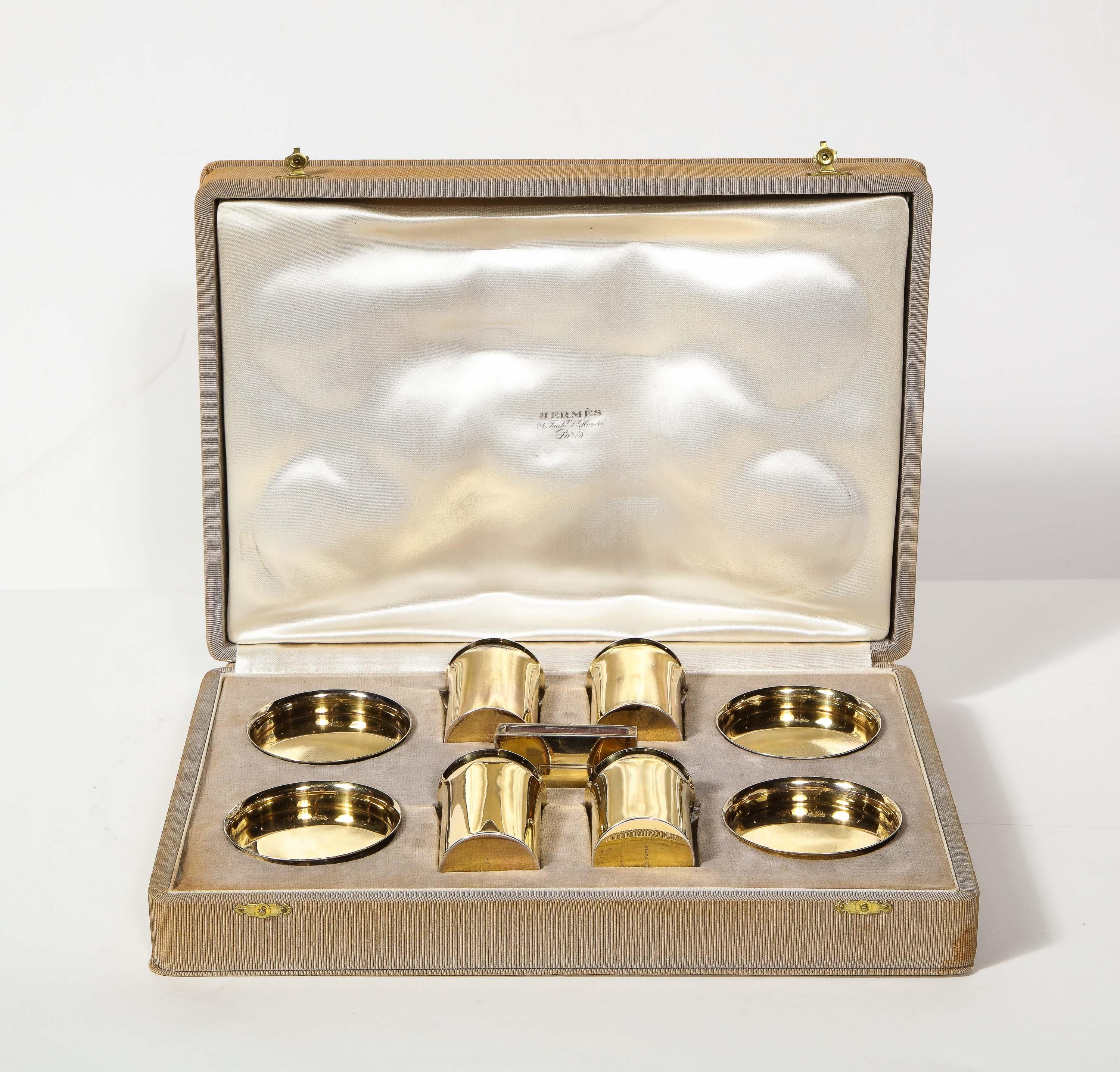 Art Deco Hermes Paris & Ravinet d'Enfert, a Rare French Silver-Gilt Smoking Set