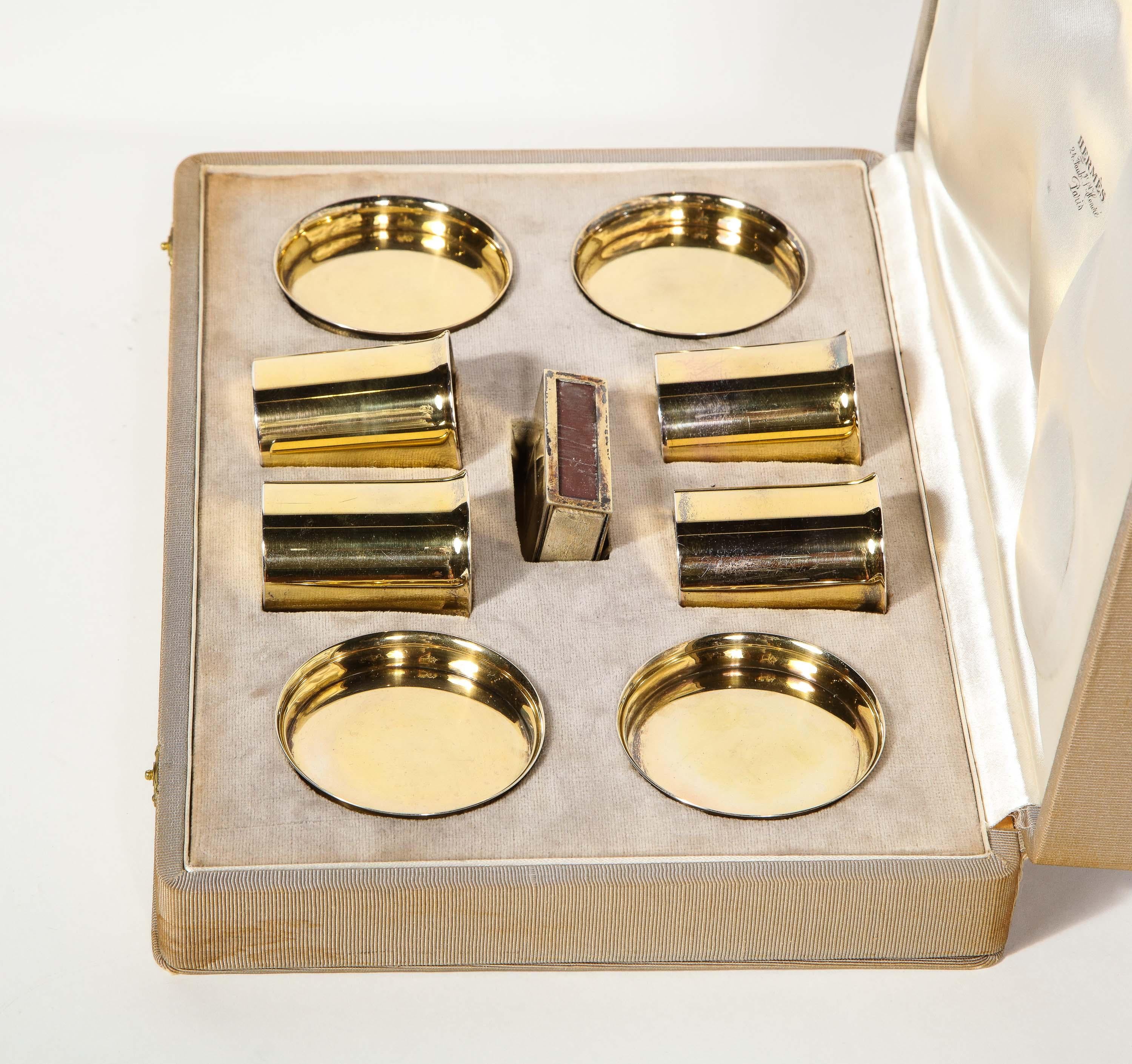 Hermes Paris & Ravinet d'Enfert, a Rare French Silver-Gilt Smoking Set In Good Condition In New York, NY