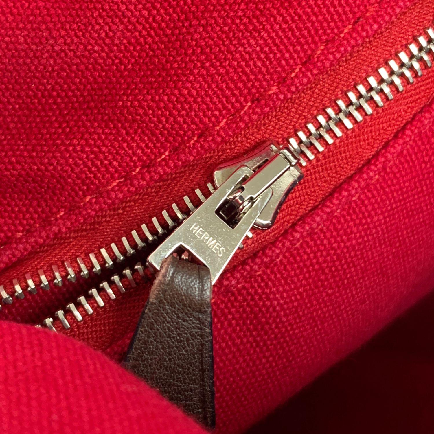 Women's Hermes Paris Red Canvas Horizontal Troca PM Tote Bag Handbag