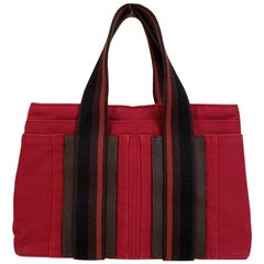Hermes Paris Red Canvas Horizontal Troca PM Tote Bag Handbag