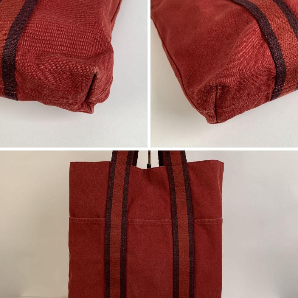 Hermes Paris Red Cotton Canvas Fourre Tout Shopping Bag Tote In Excellent Condition In Rome, Rome